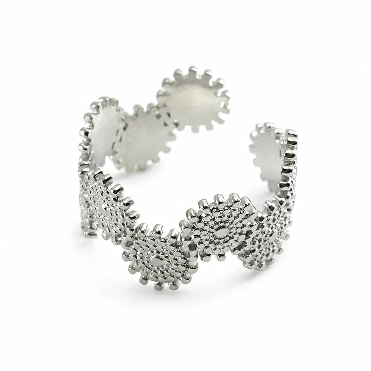 Artful 18K Gold-Plated Stainless Steel Open Textured Ring - Silver L