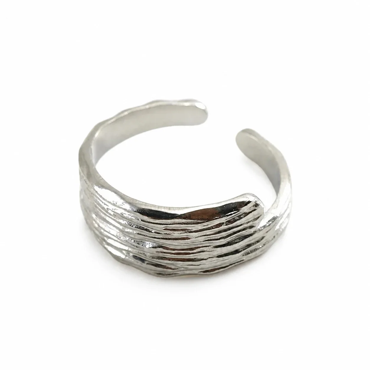 Artful 18K Gold-Plated Stainless Steel Open Textured Ring - Silver E