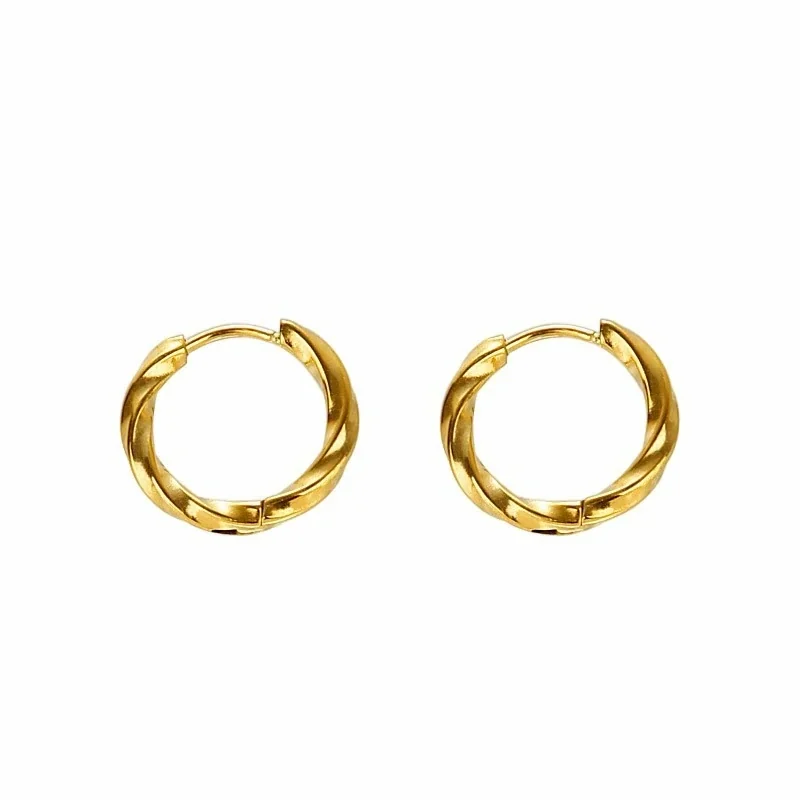 Polished Stainless Steel Twisted Mobius Huggie Earrings