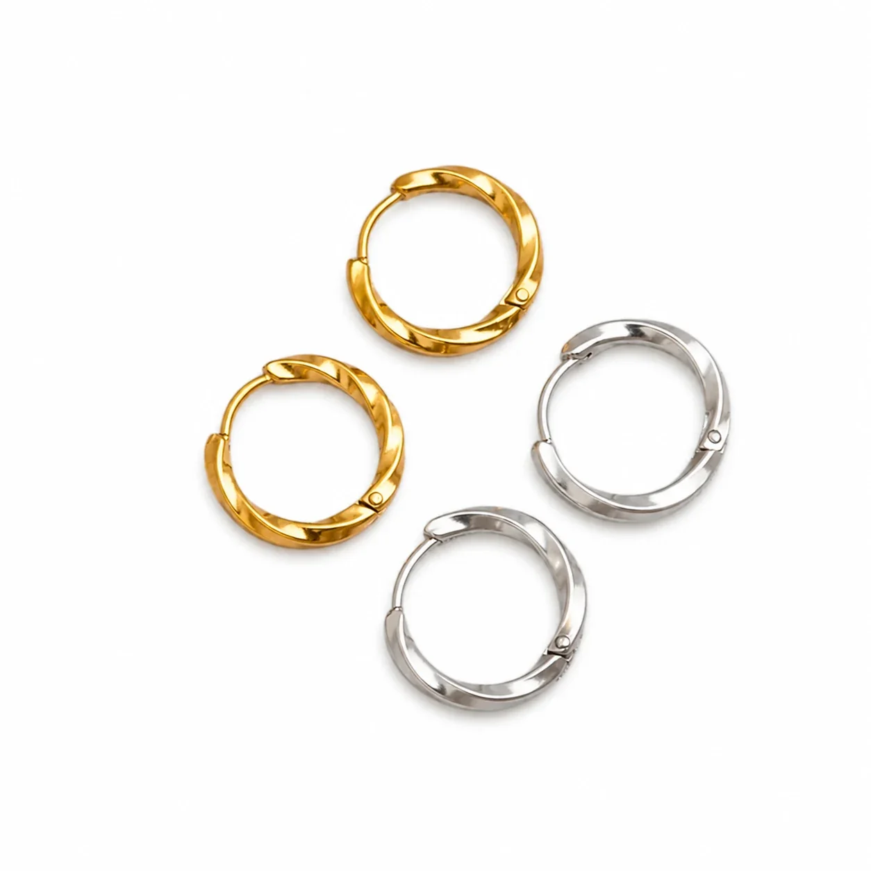 Polished Stainless Steel Twisted Mobius Huggie Earrings