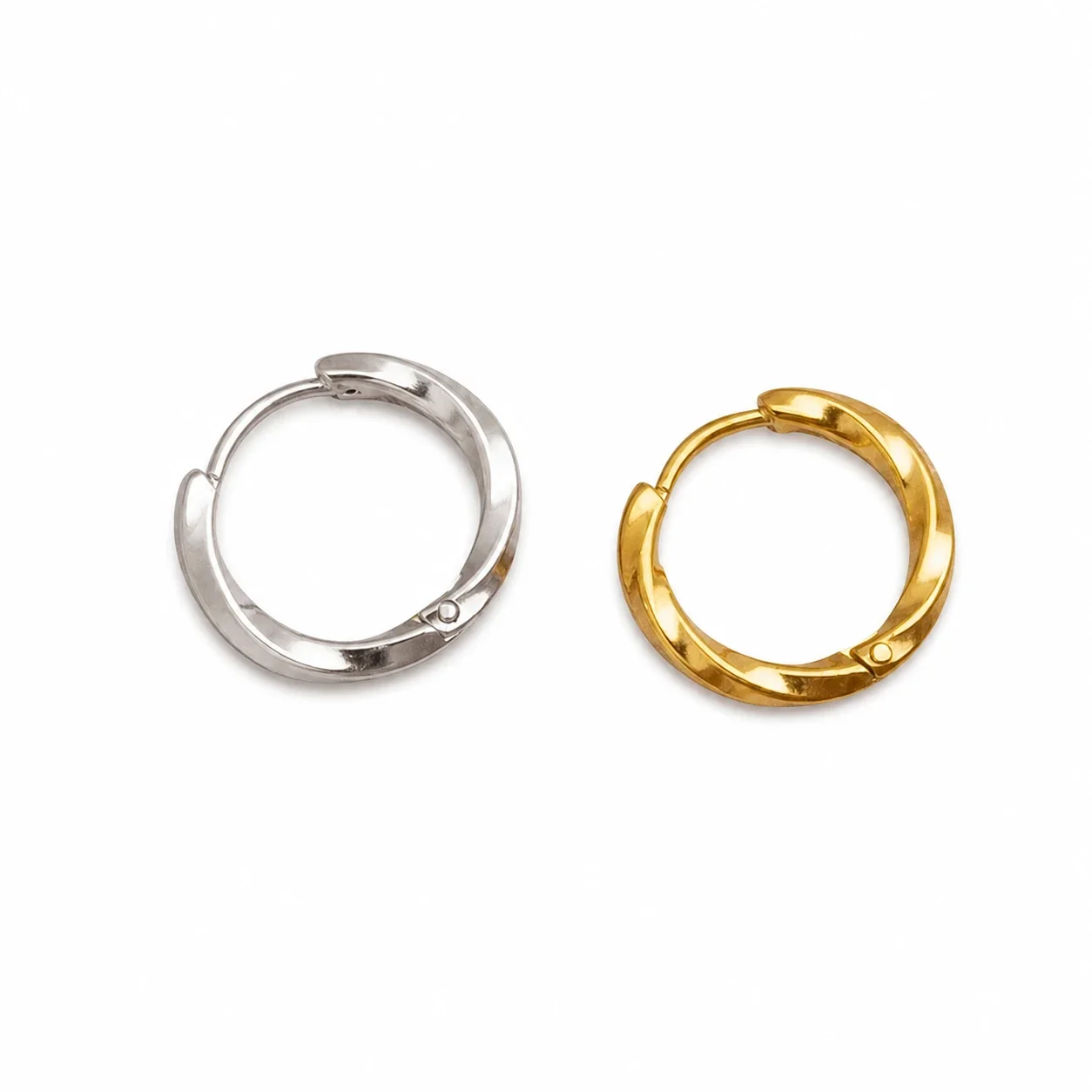 Polished Stainless Steel Twisted Mobius Huggie Earrings