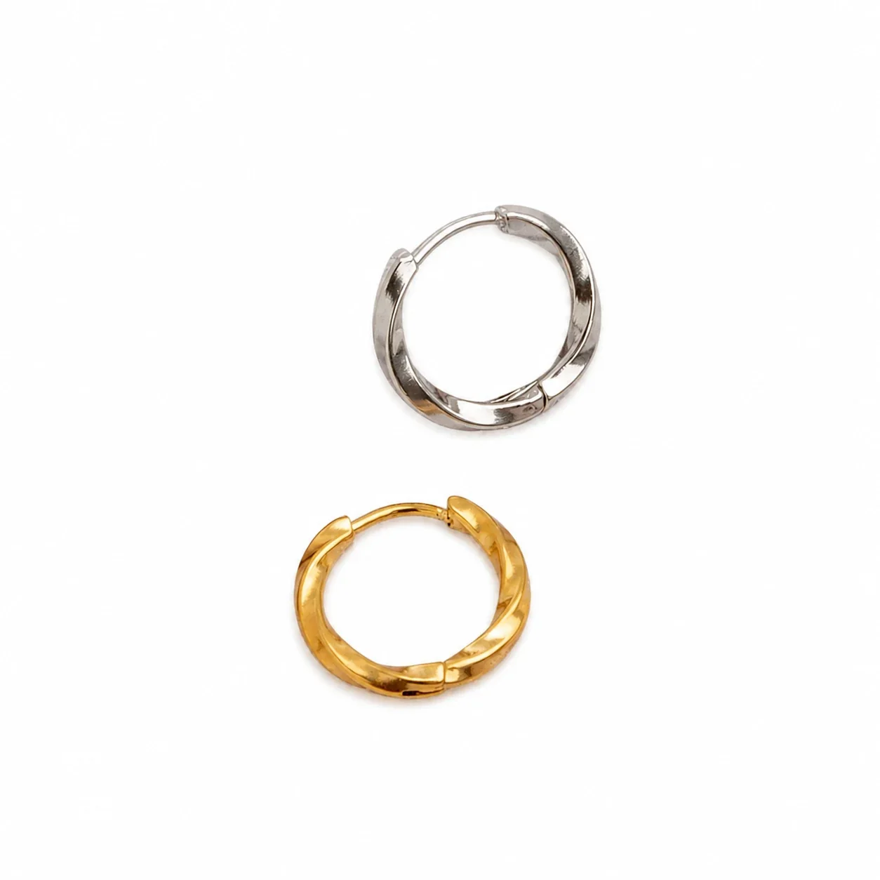 Polished Stainless Steel Twisted Mobius Huggie Earrings