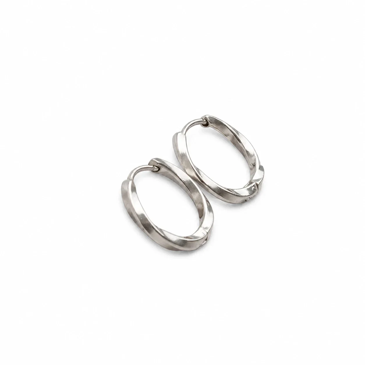 Polished Stainless Steel Twisted Mobius Huggie Earrings