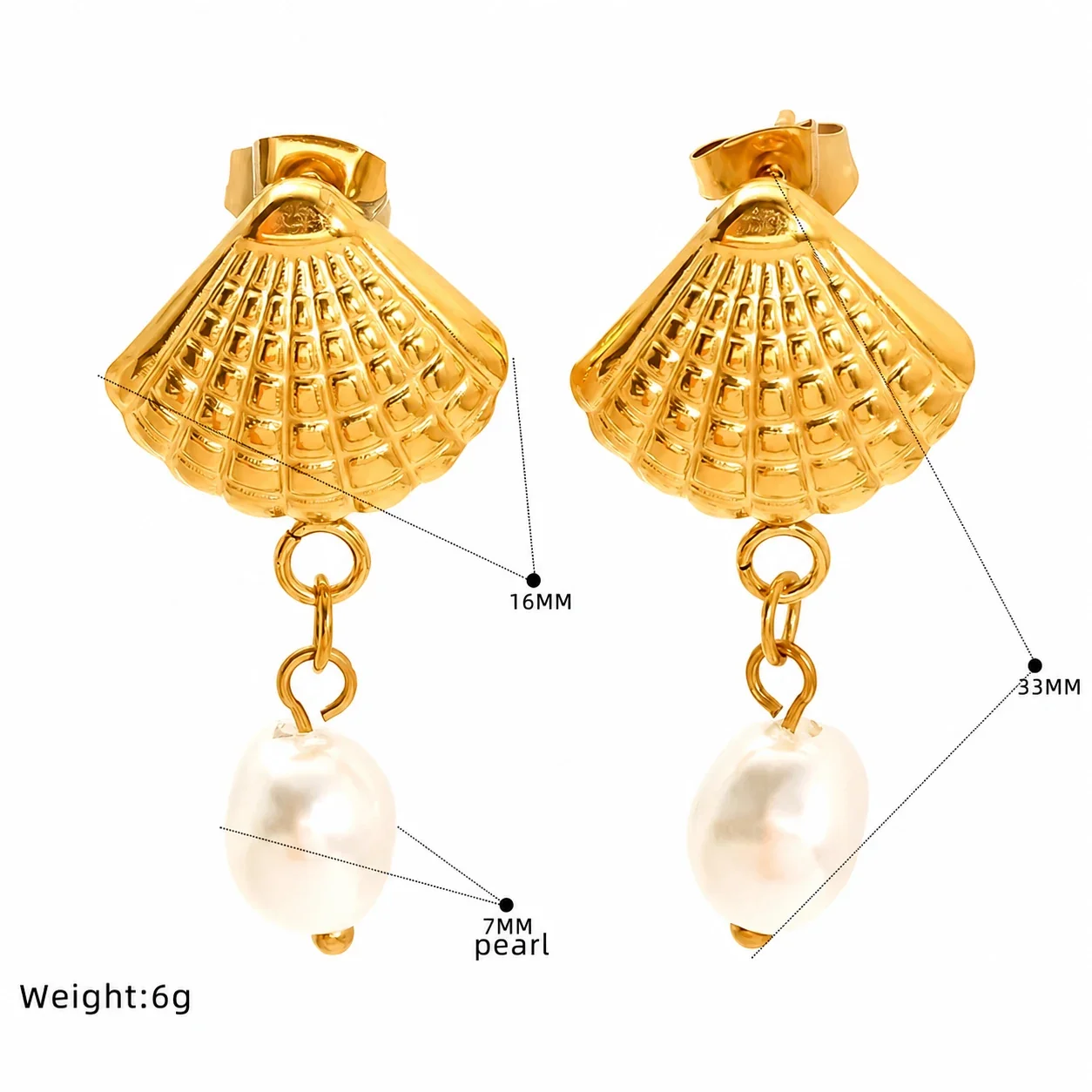 Coastal Gold-Plated Shell Starfish Pearl Drop Earrings