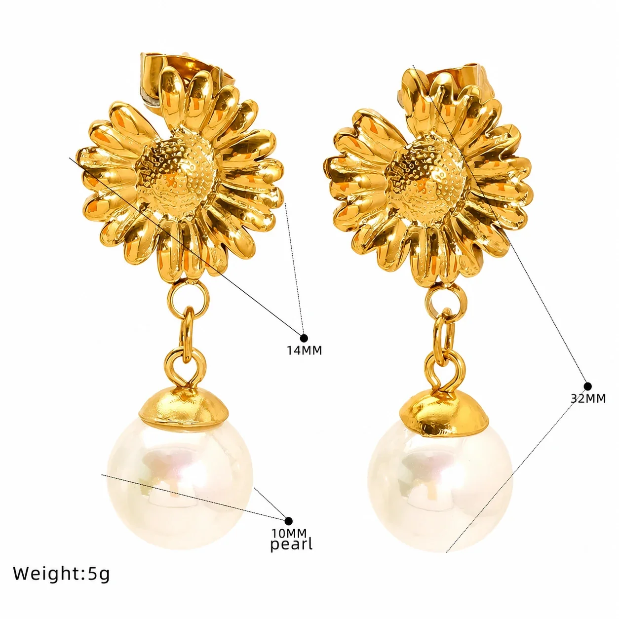 Coastal Gold-Plated Shell Starfish Pearl Drop Earrings - Gold Seashell Pearl