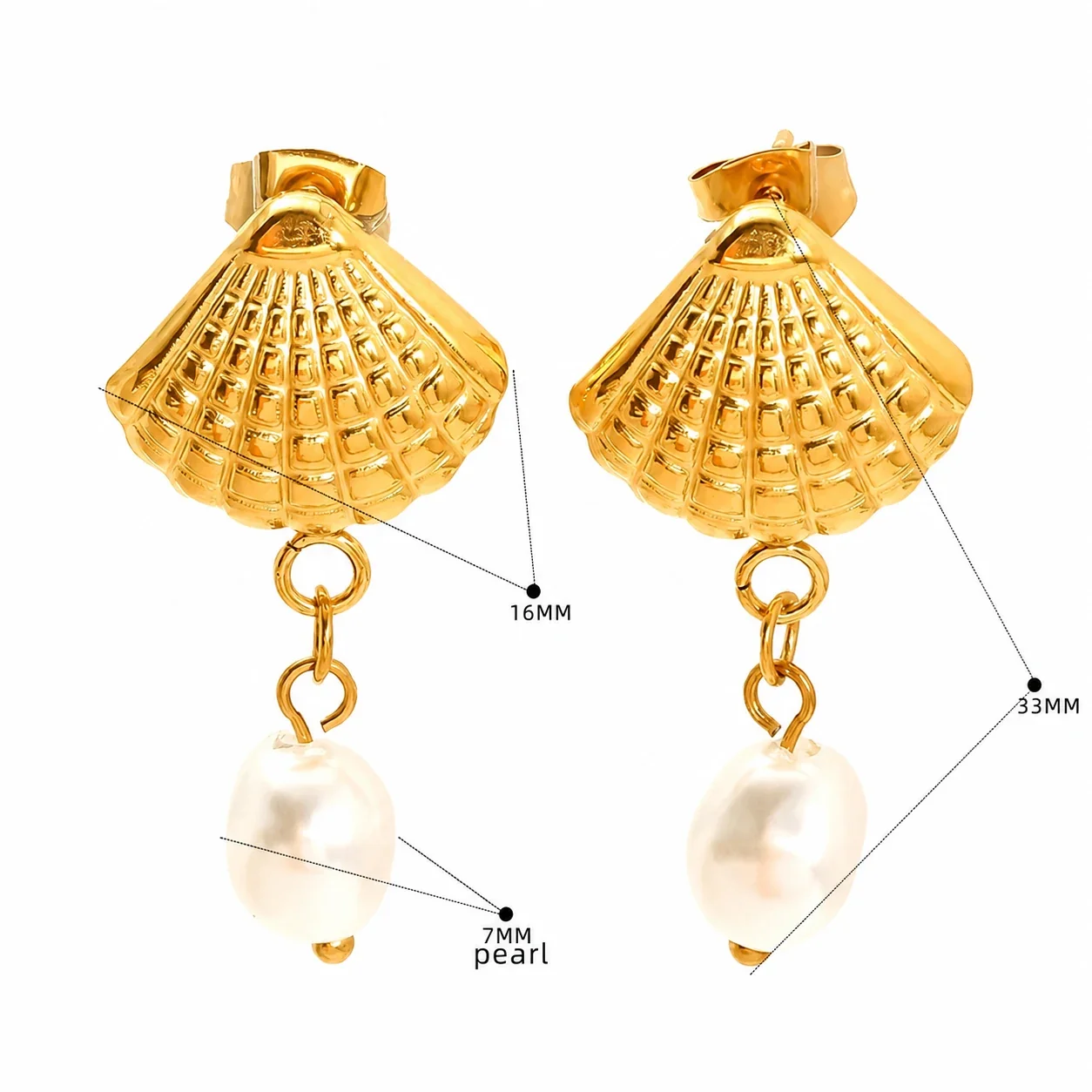 Coastal Gold-Plated Shell Starfish Pearl Drop Earrings - Gold Starfish Pearl