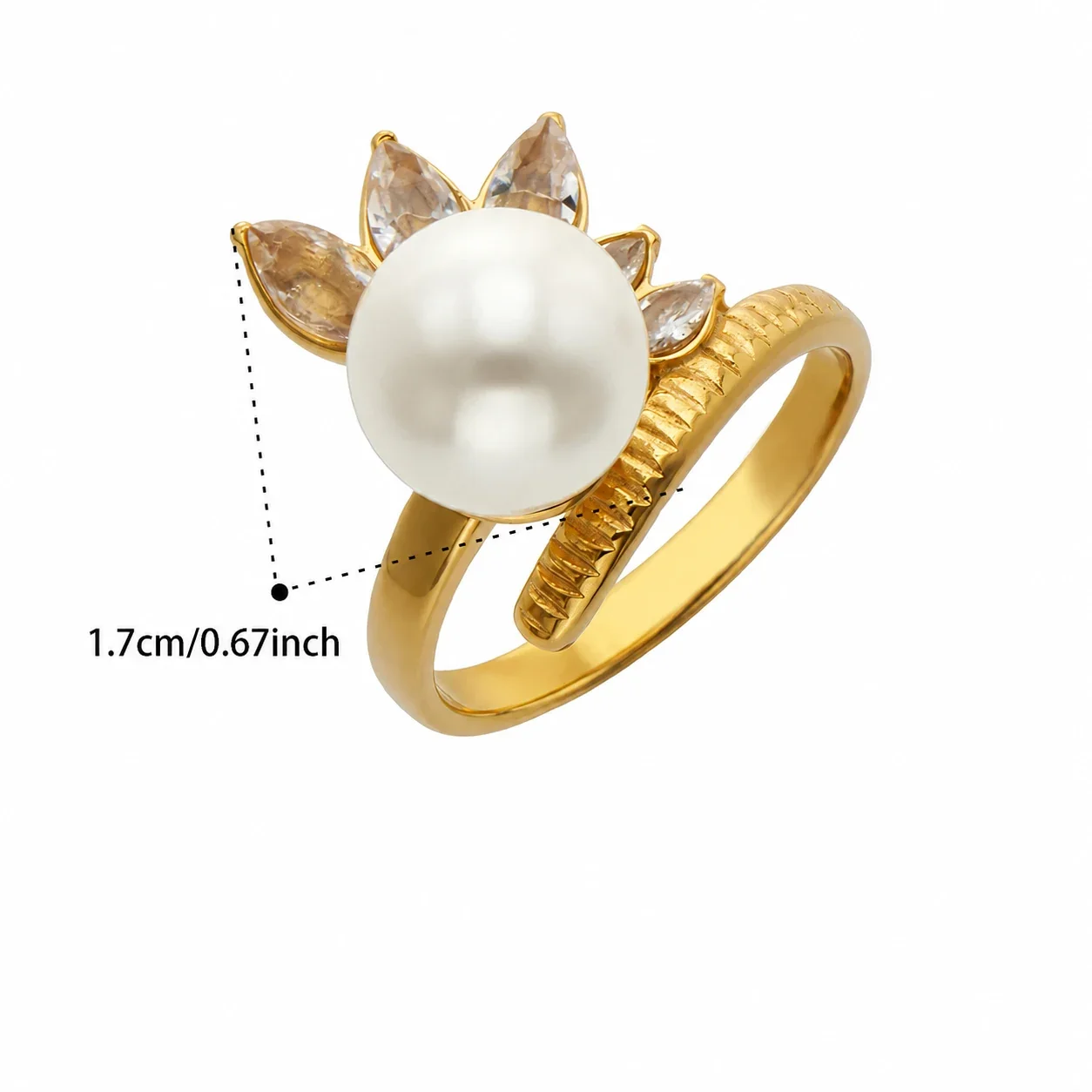 Sunburst Pearl-Effect 316L Gold-Plated CZ Statement Ring - Gold Pearl-Effect CZ Open