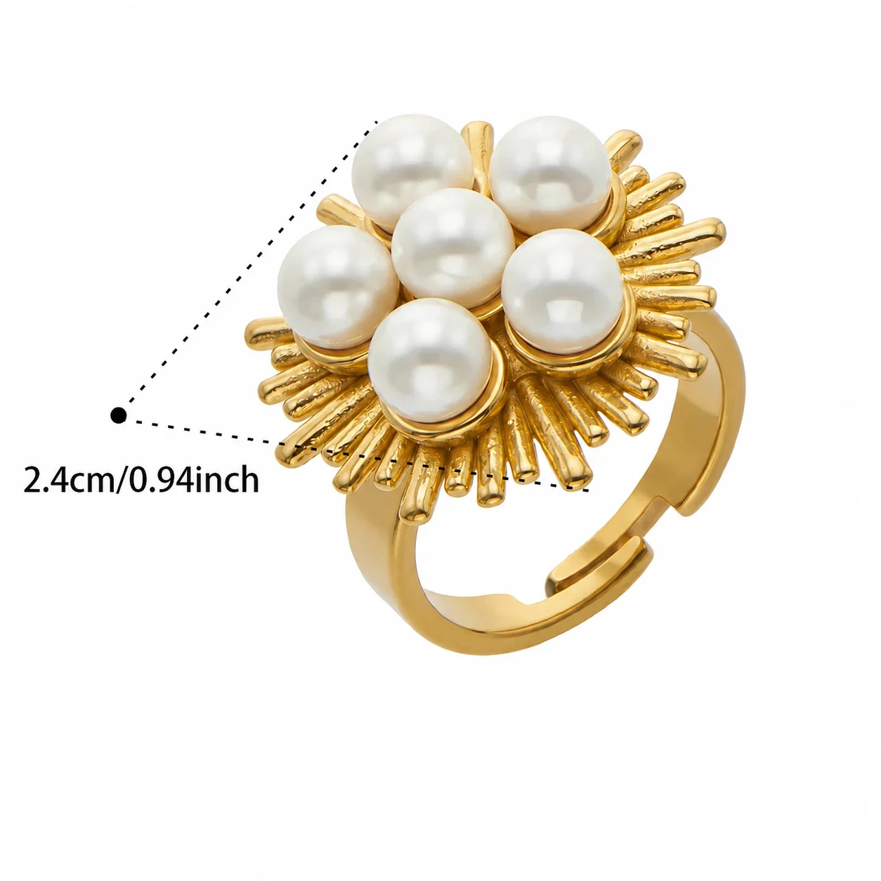 Sunburst Pearl-Effect 316L Gold-Plated CZ Statement Ring - Gold Pearl-Effect