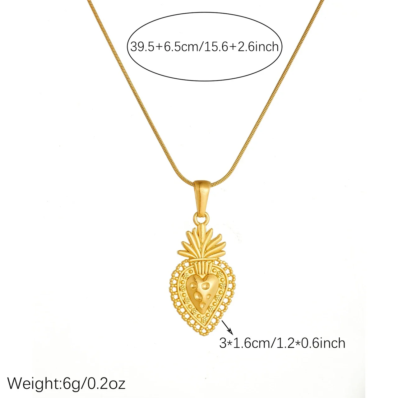 Pendant Necklace Strawberry Heart Snake Chain Gold-Plated Stainless Steel