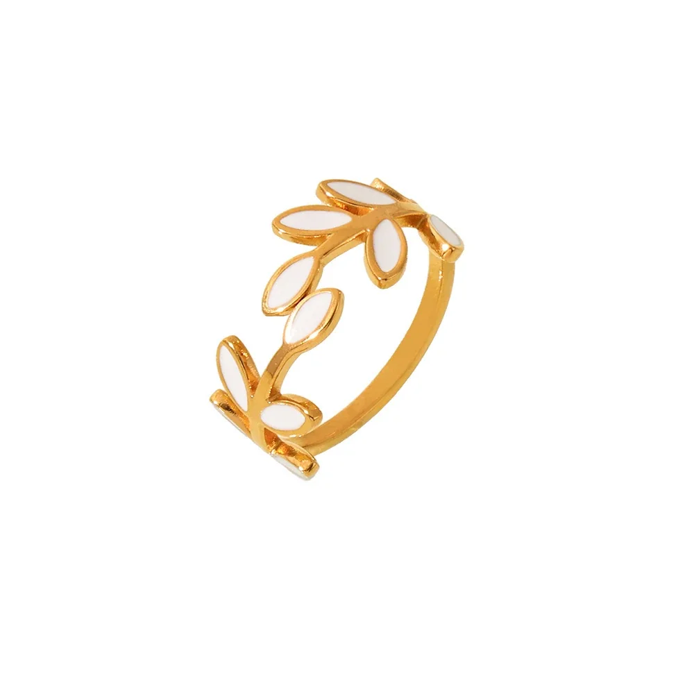 Botanical 18K Gold-Plated Leaf Enamel Open Ring