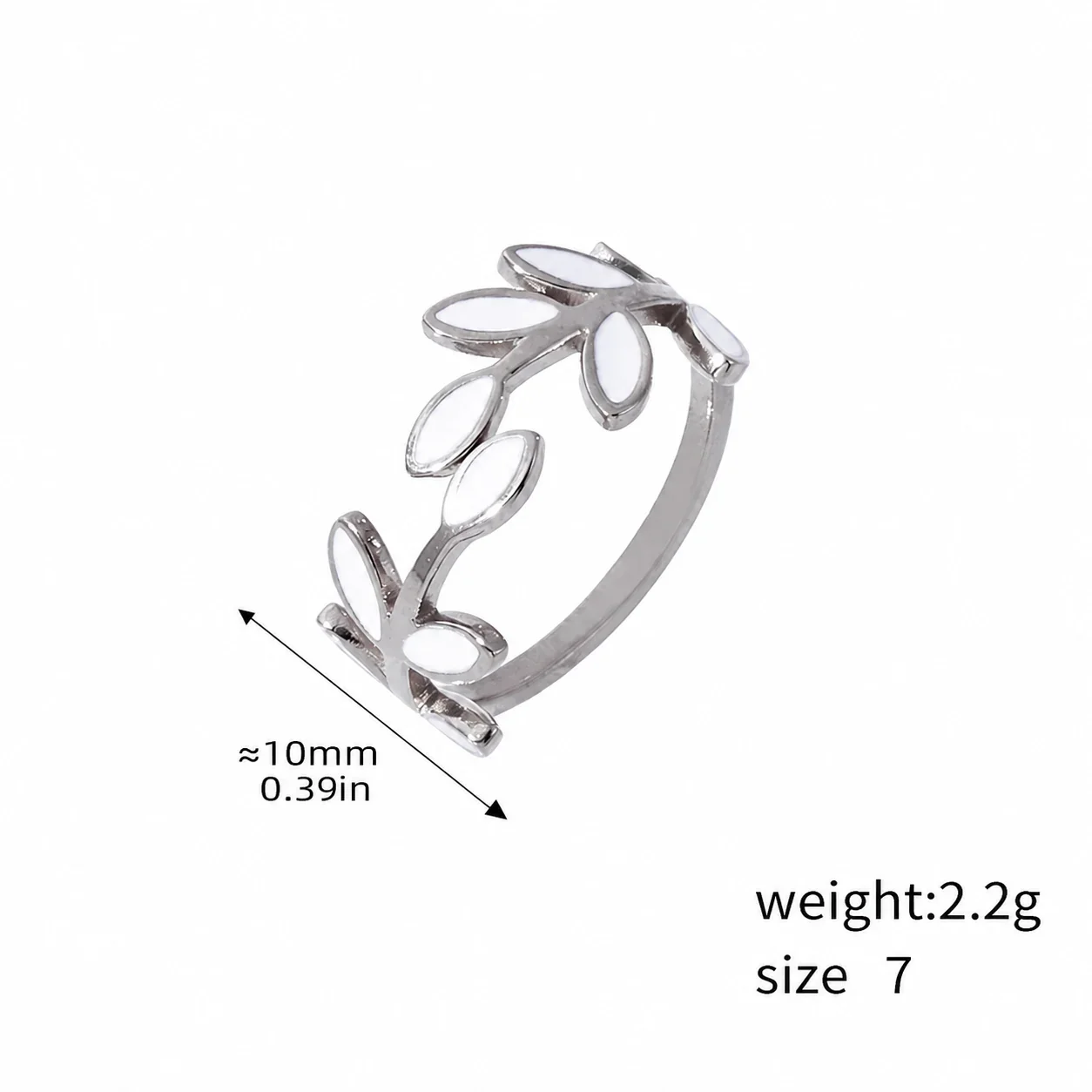 Botanical 18K Gold-Plated Leaf Enamel Open Ring - Silver