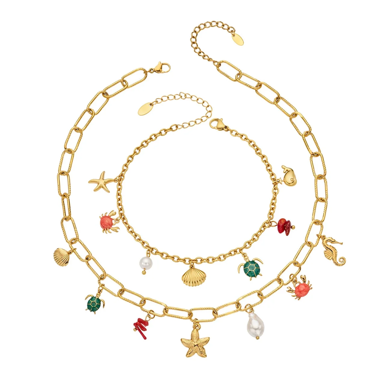 Coastal 18K Gold-Plated Paperclip Charm Jewelry Set