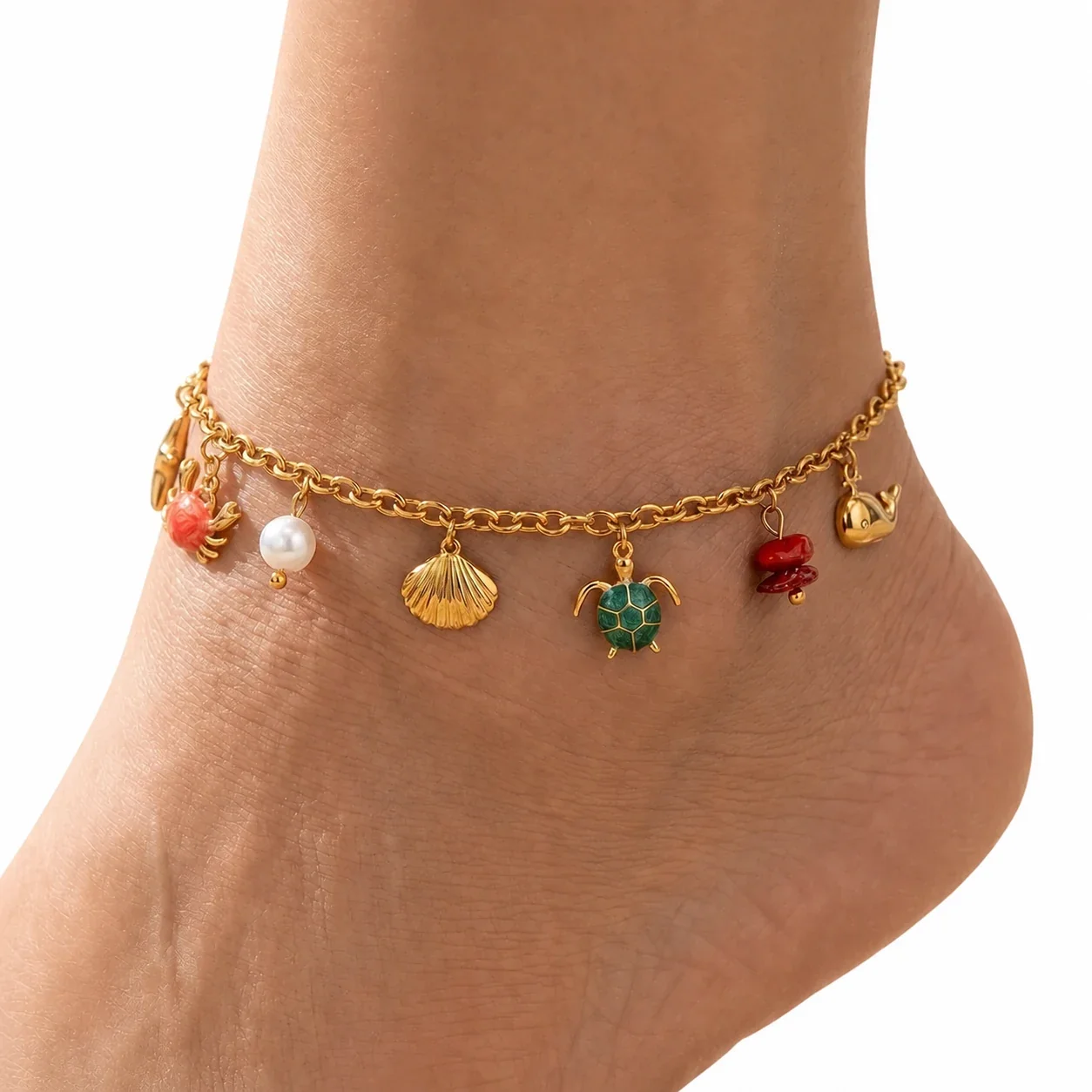 Photo produit : Parure de bijoux Coastal en acier inoxydable, breloques marines plaquées or 18K