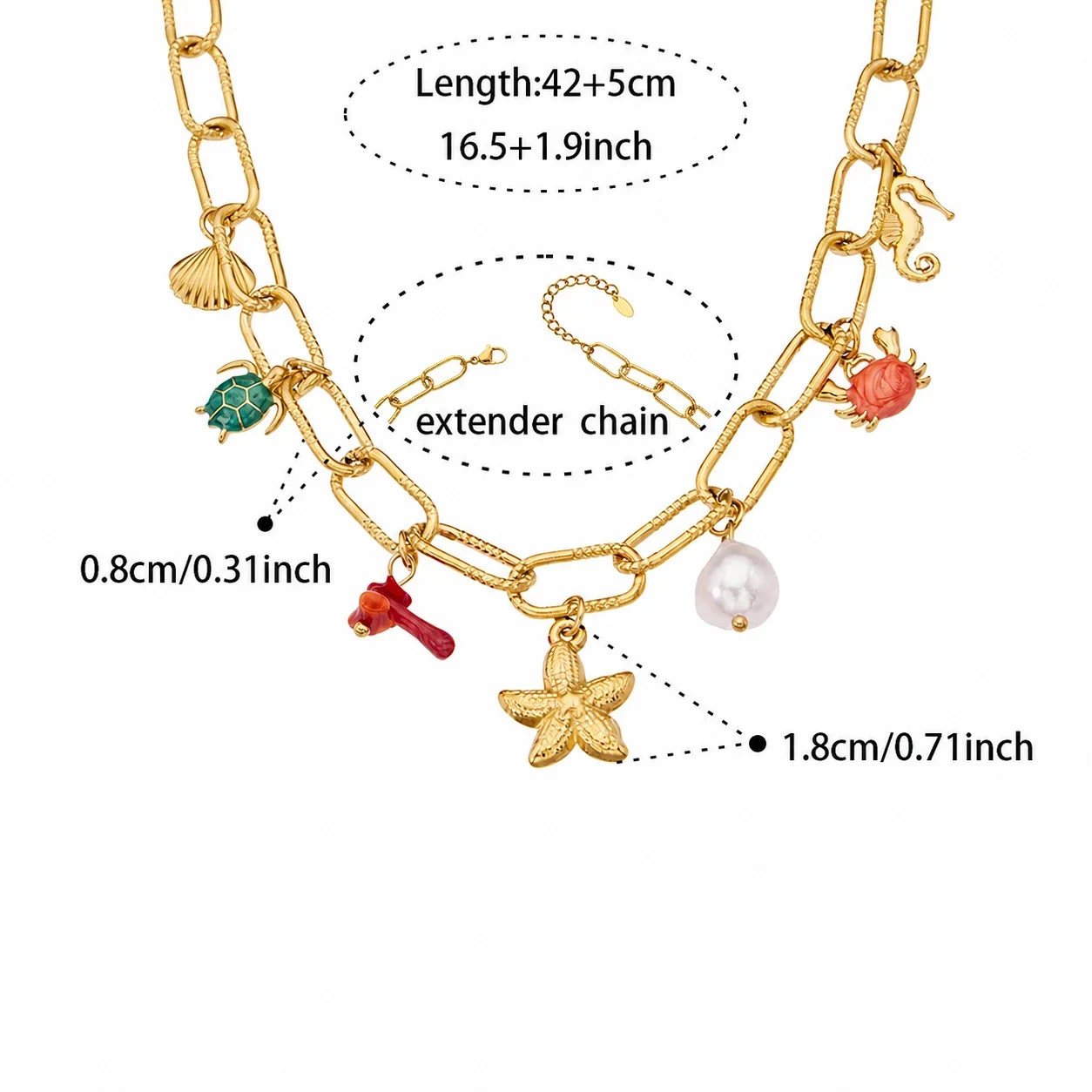 Photo produit : Parure de bijoux Coastal en acier inoxydable, breloques marines plaquées or 18K