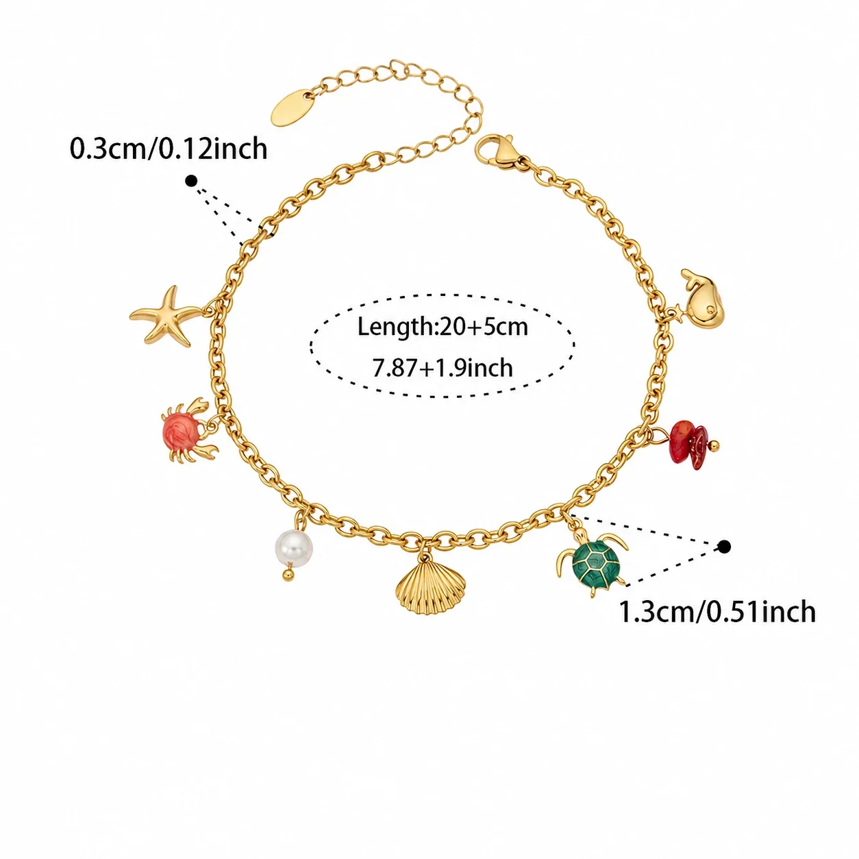 Photo produit : Parure de bijoux Coastal en acier inoxydable, breloques marines plaquées or 18K