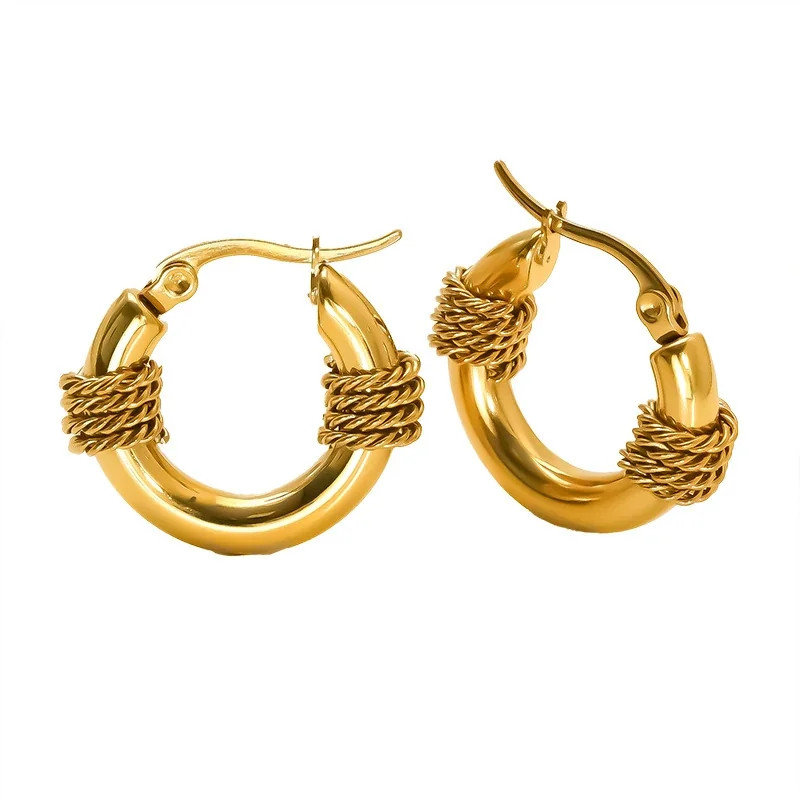 Sculptural 18K Gold PVD Rope Wrap Hoop Earrings