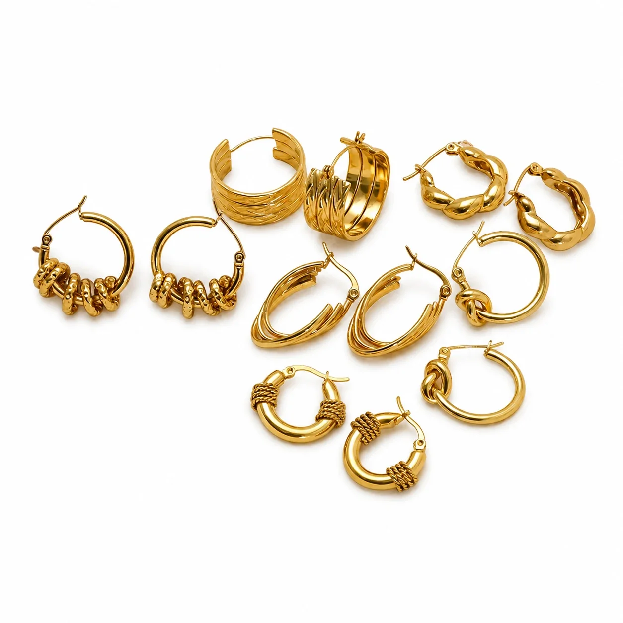 Sculptural 18K Gold PVD Rope Wrap Hoop Earrings