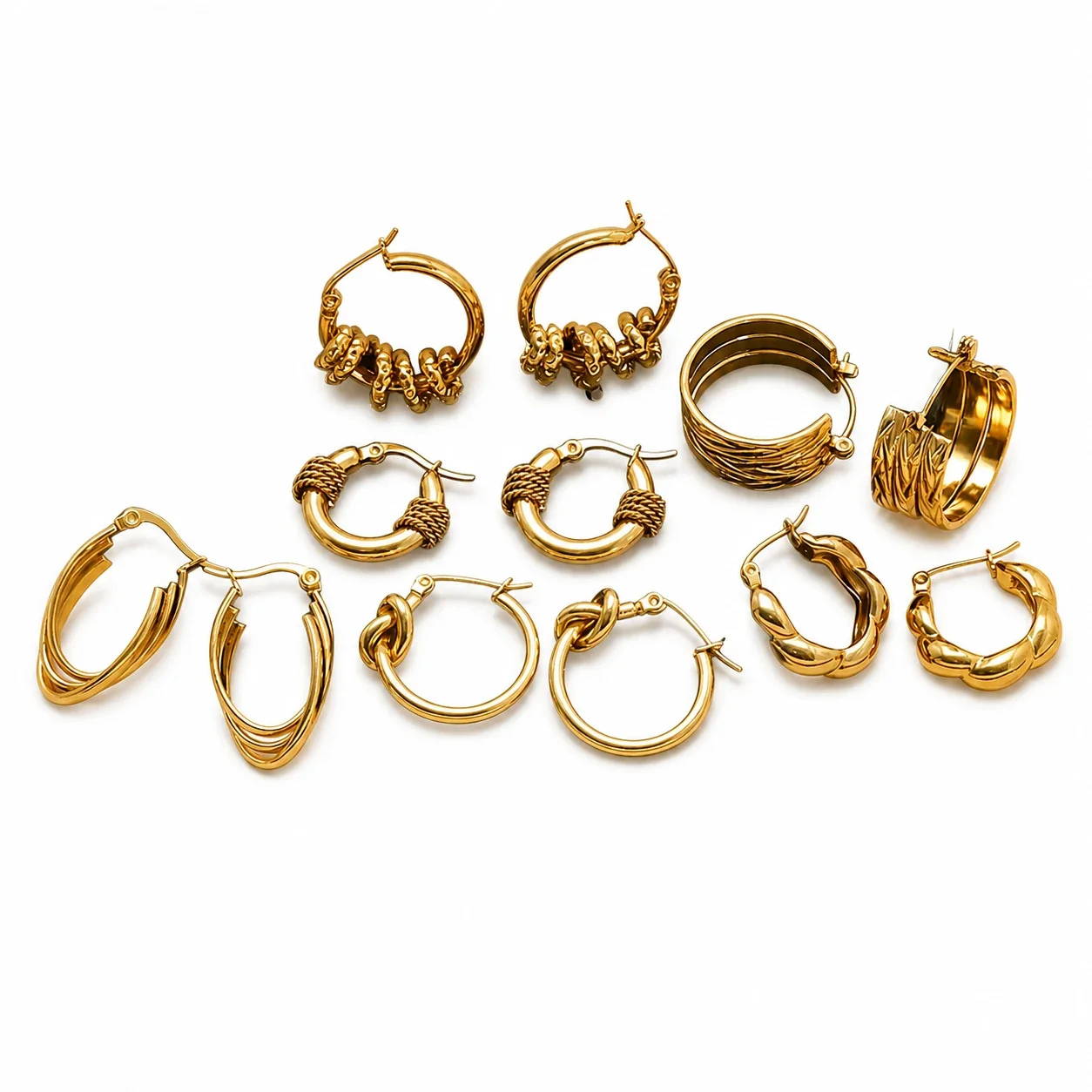 Sculptural 18K Gold PVD Rope Wrap Hoop Earrings