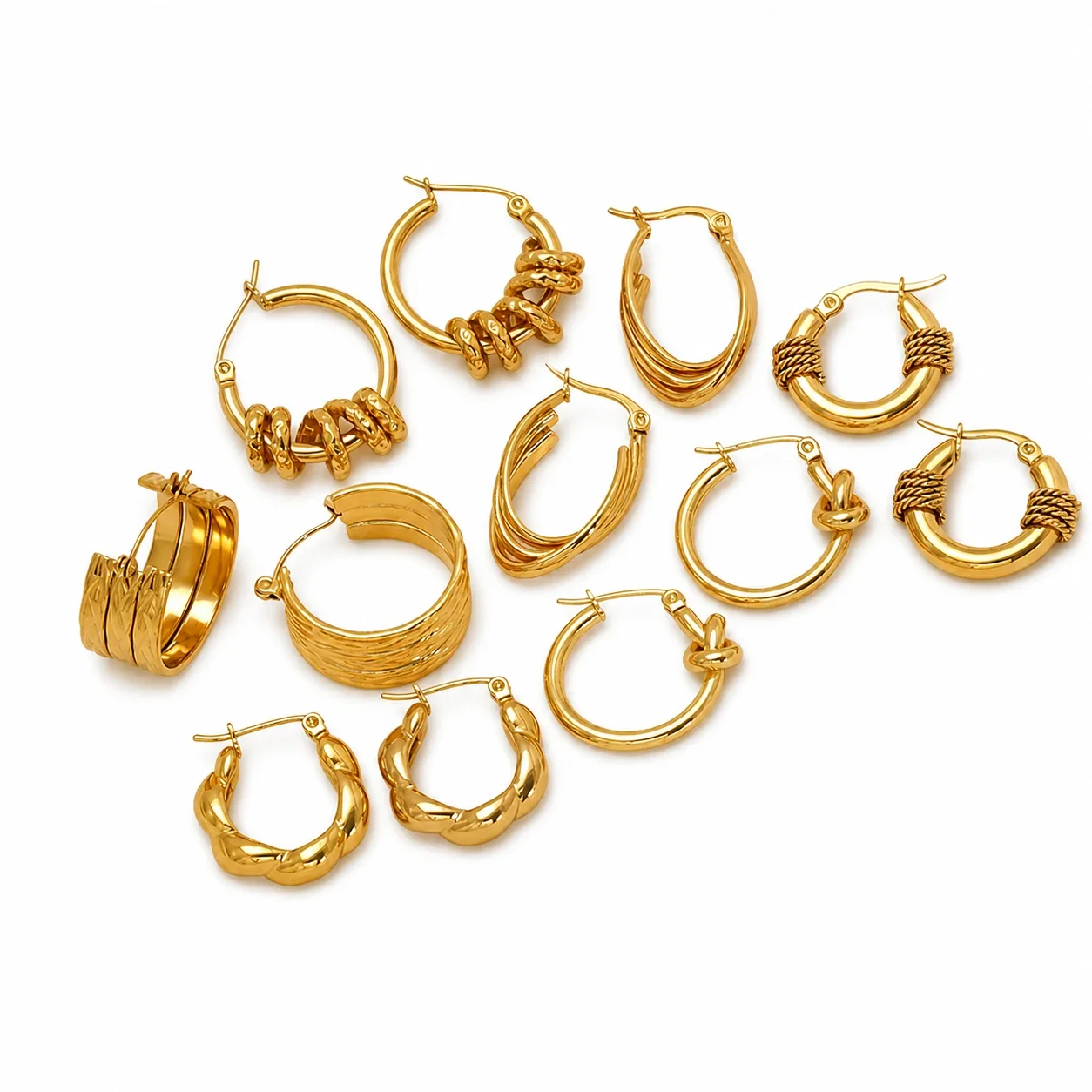 Sculptural 18K Gold PVD Rope Wrap Hoop Earrings