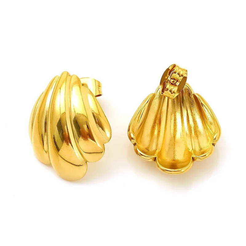 Sculptural Gold-Plated Shell Stud Earrings