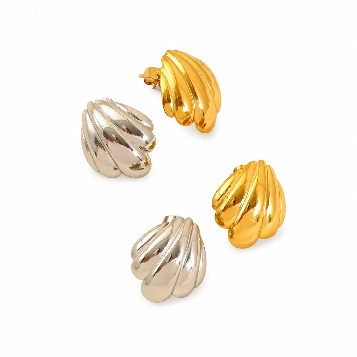 Sculptural Gold-Plated Shell Stud Earrings