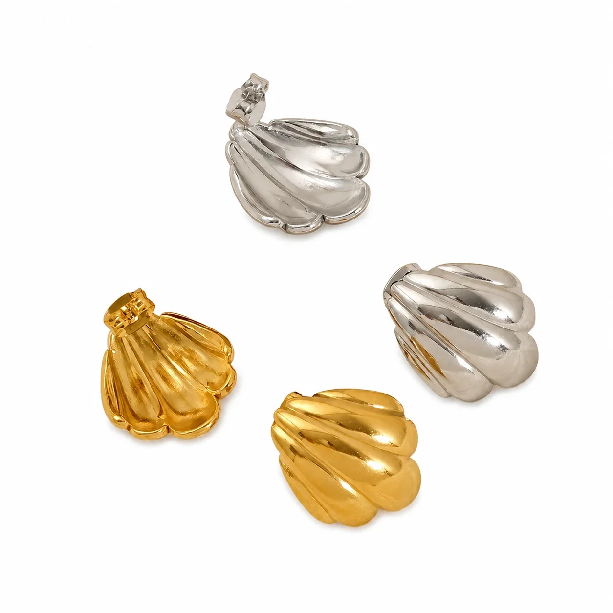 Sculptural Gold-Plated Shell Stud Earrings