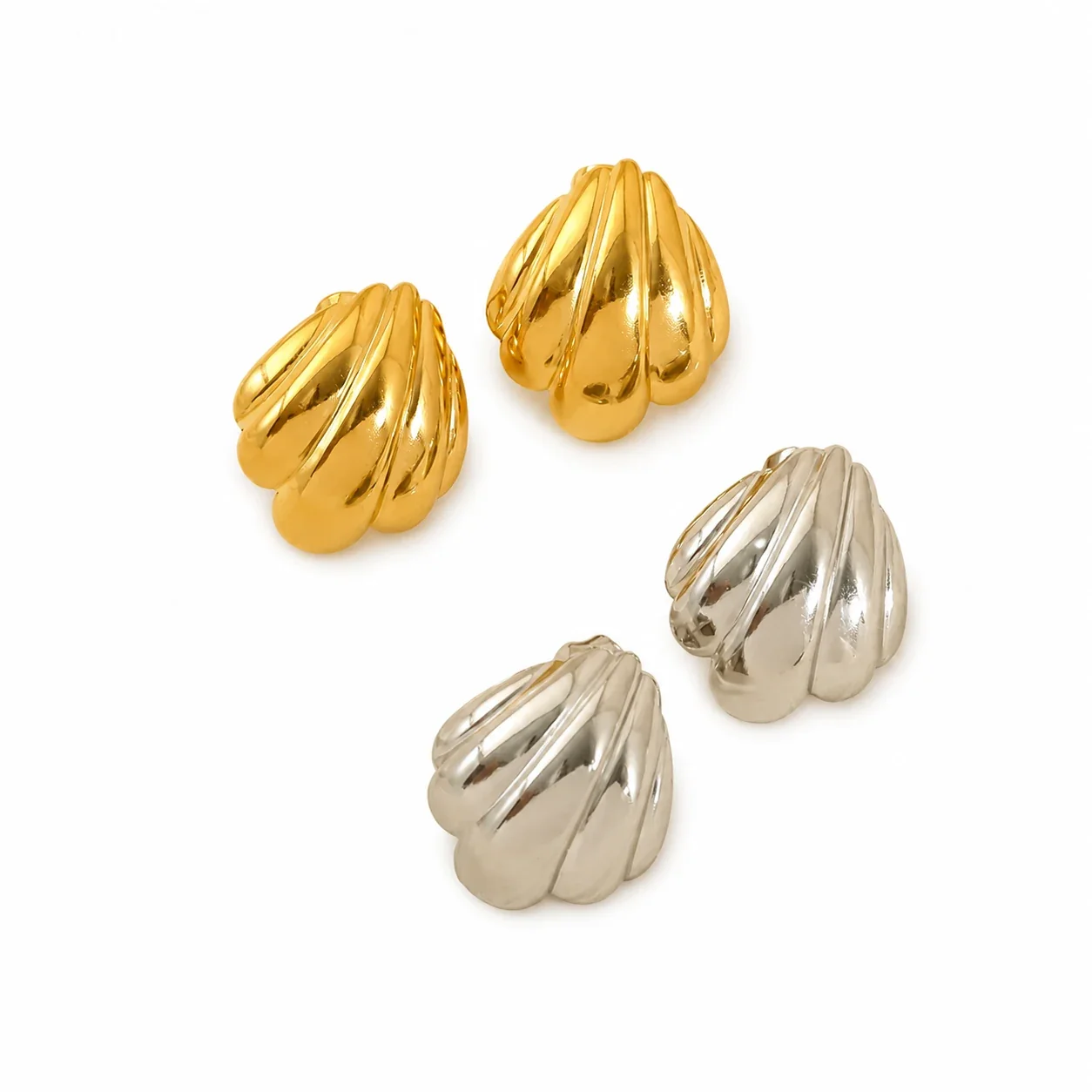 Sculptural Gold-Plated Shell Stud Earrings