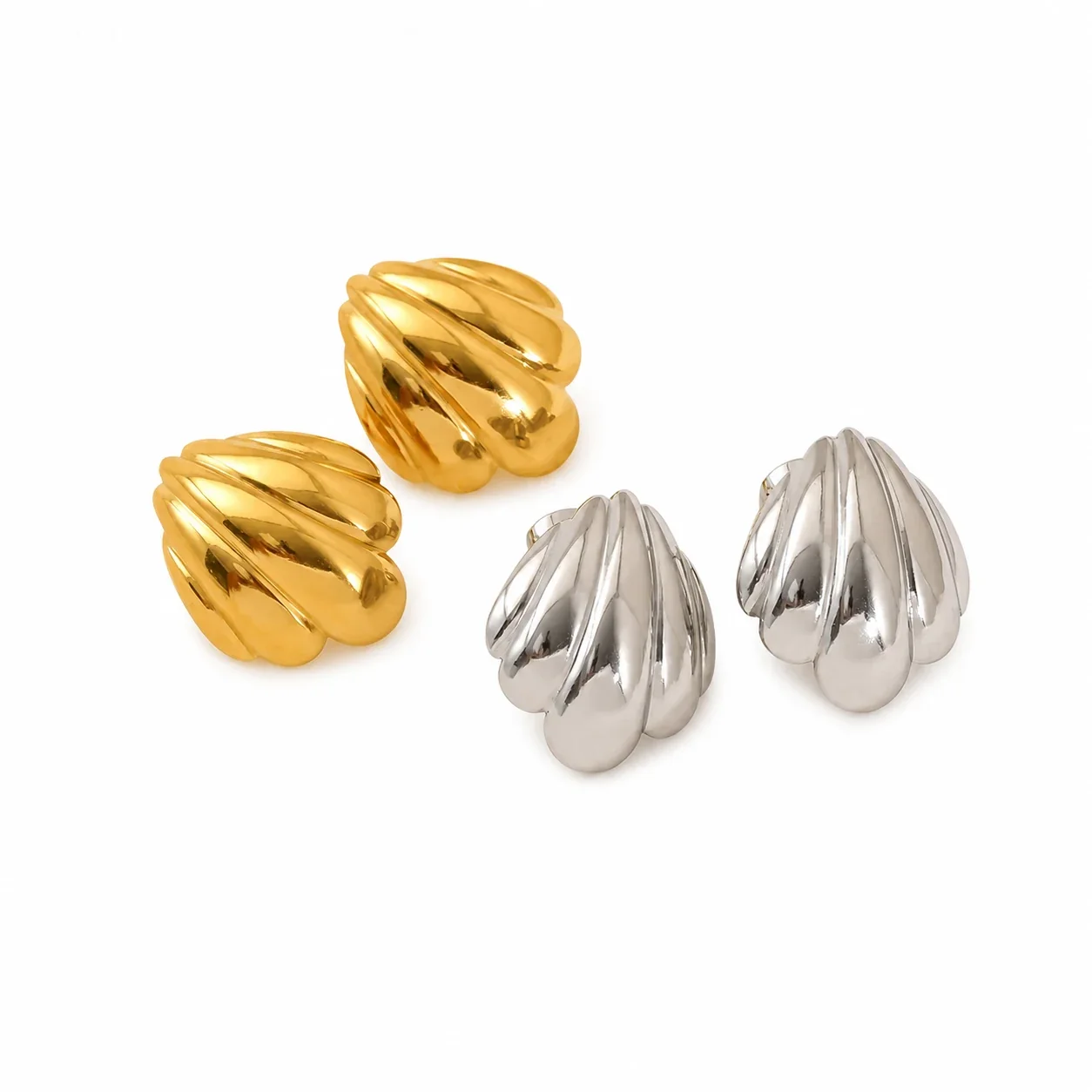 Sculptural Gold-Plated Shell Stud Earrings
