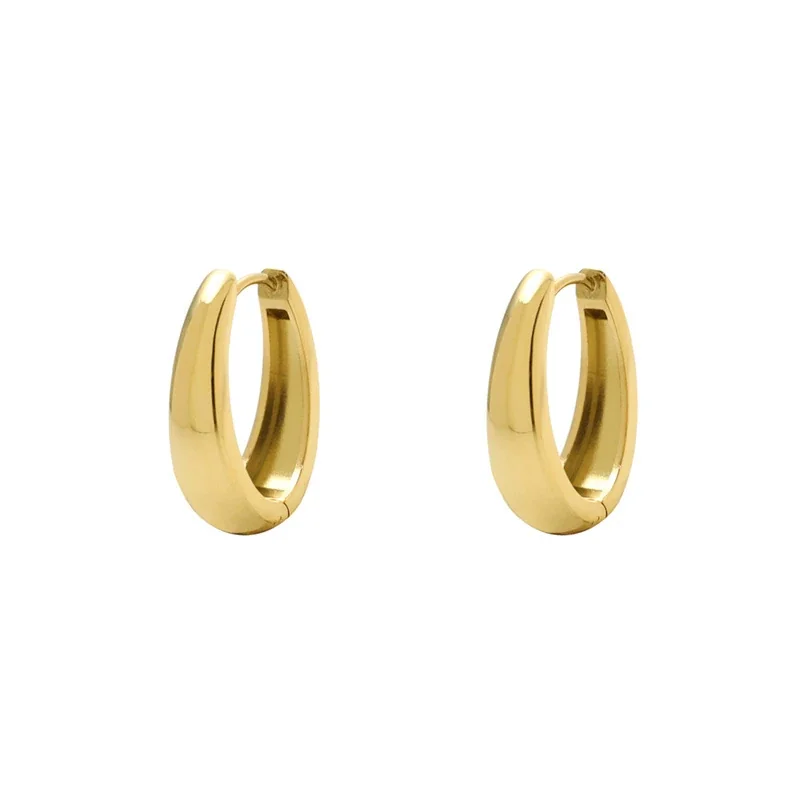 Hoop Earrings U-Shaped Oval 316 Stainless Steel Gold PVD