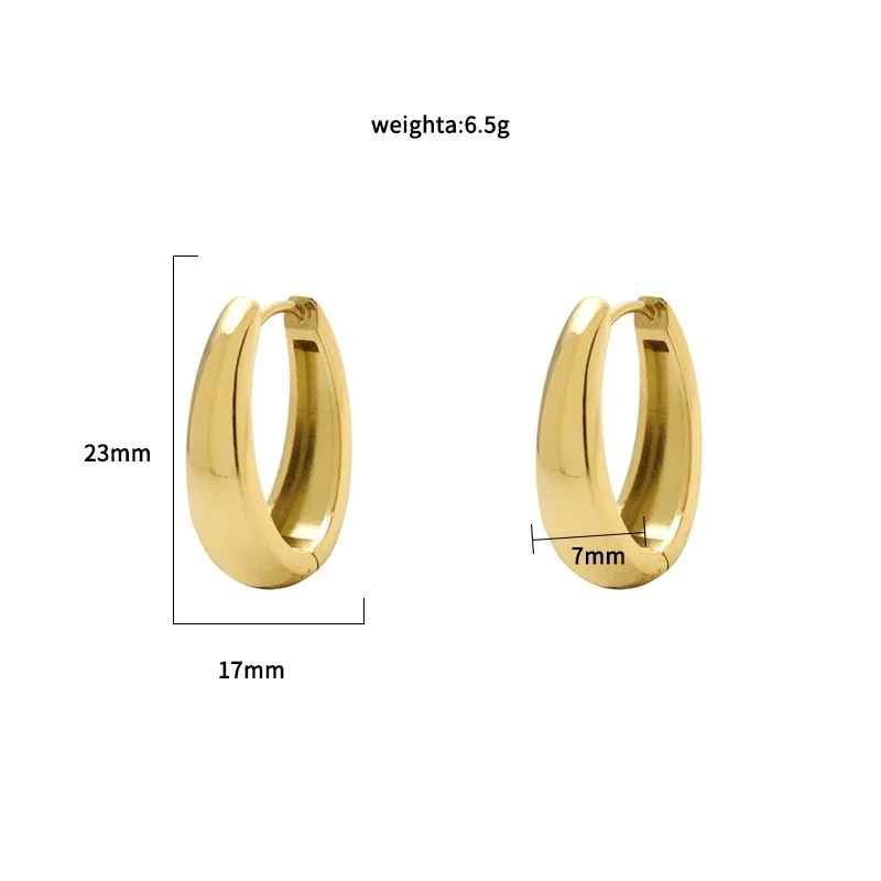 Hoop Earrings U-Shaped Oval 316 Stainless Steel Gold PVD - Gold
