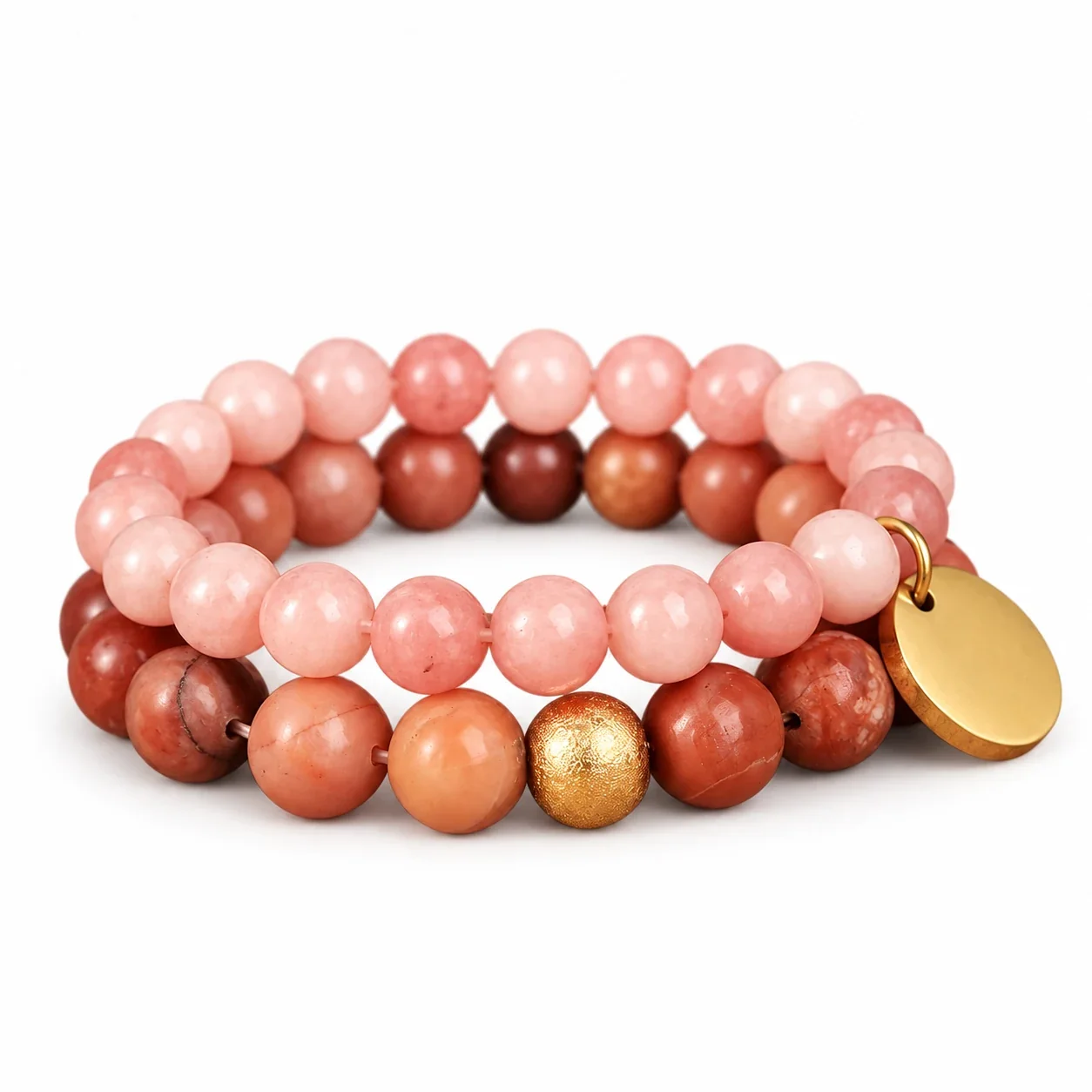 Round Bead Disc Charm 18K Gold-Plated 316 Stainless Steel Bracelet