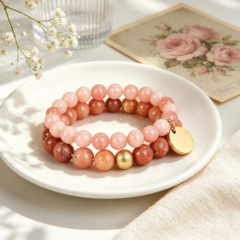 Round Bead Disc Charm 18K Gold-Plated 316 Stainless Steel Bracelet