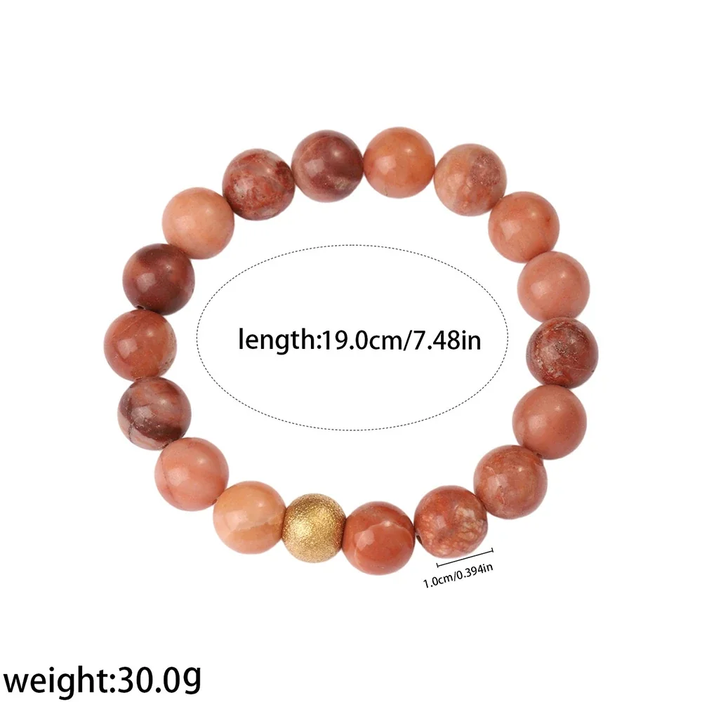 Round Bead Disc Charm 18K Gold-Plated 316 Stainless Steel Bracelet - Rose Brown Beads
