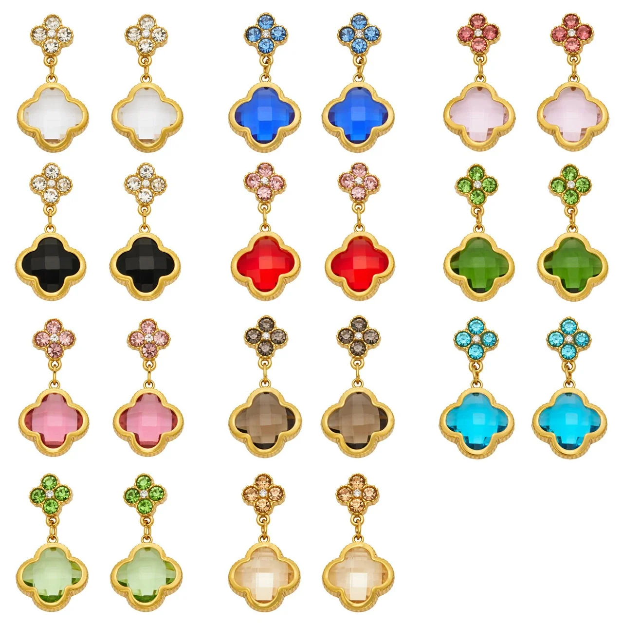 Brincos Pendentes de Trevo Floral, Aço Inoxidável 316 Banhado a Ouro 18K