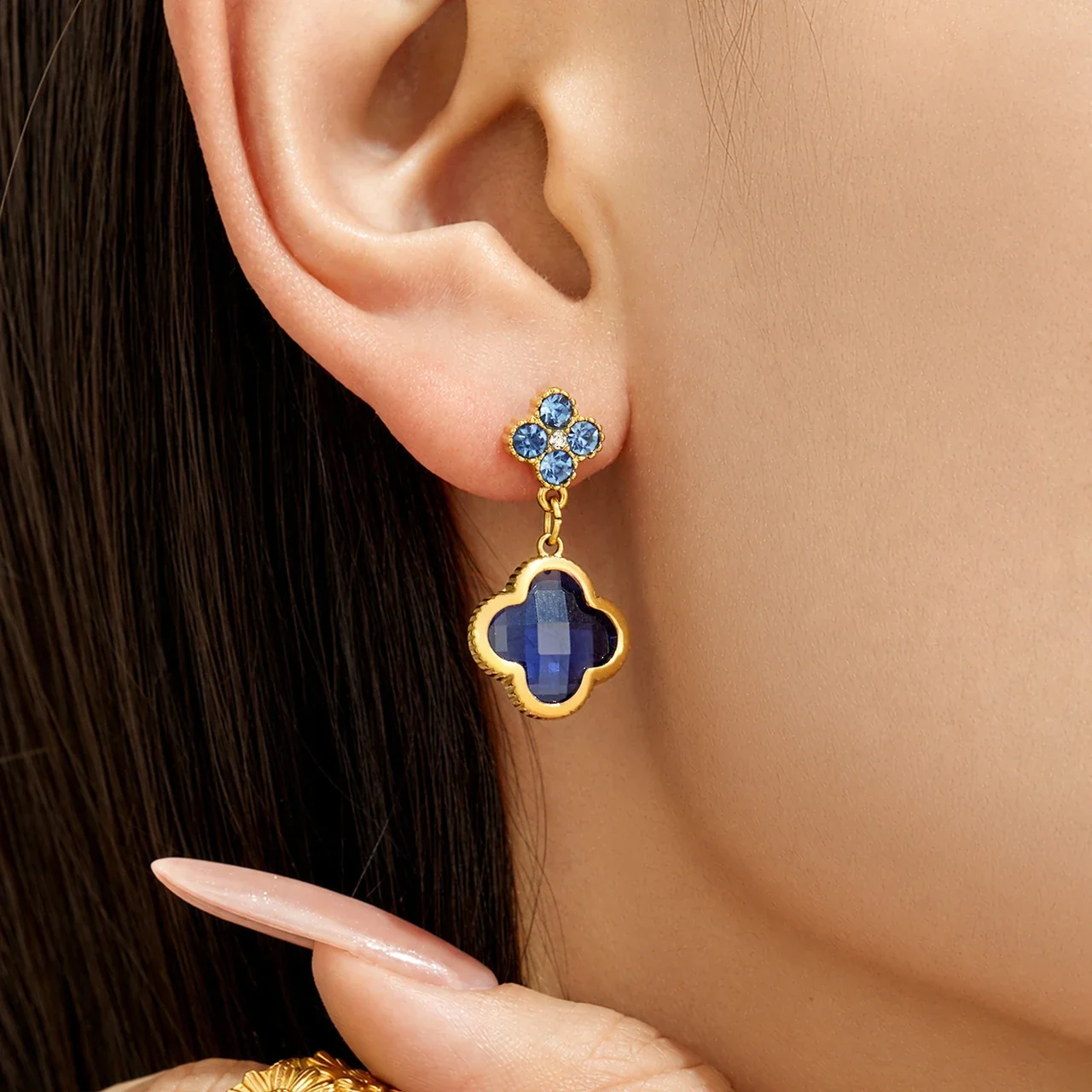 Floral Clover Drop Earrings, 18K Gold-Plated 316 Stainless Steel