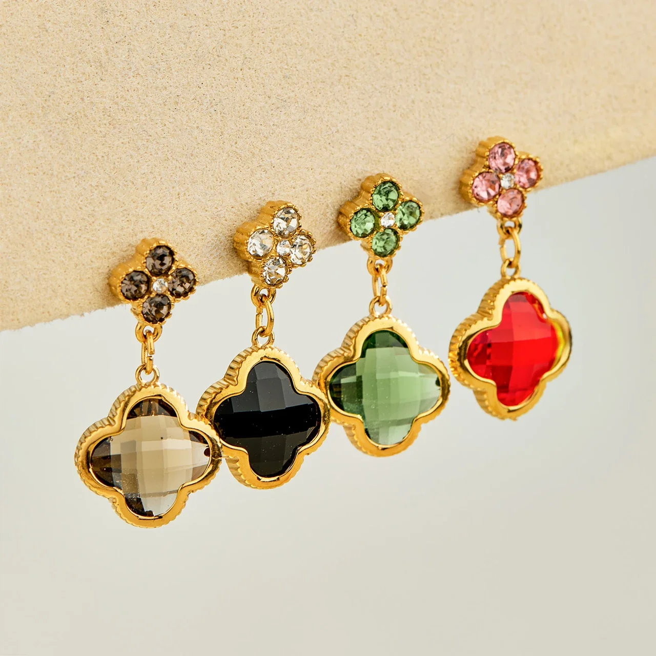Floral Clover Drop Earrings, 18K Gold-Plated 316 Stainless Steel