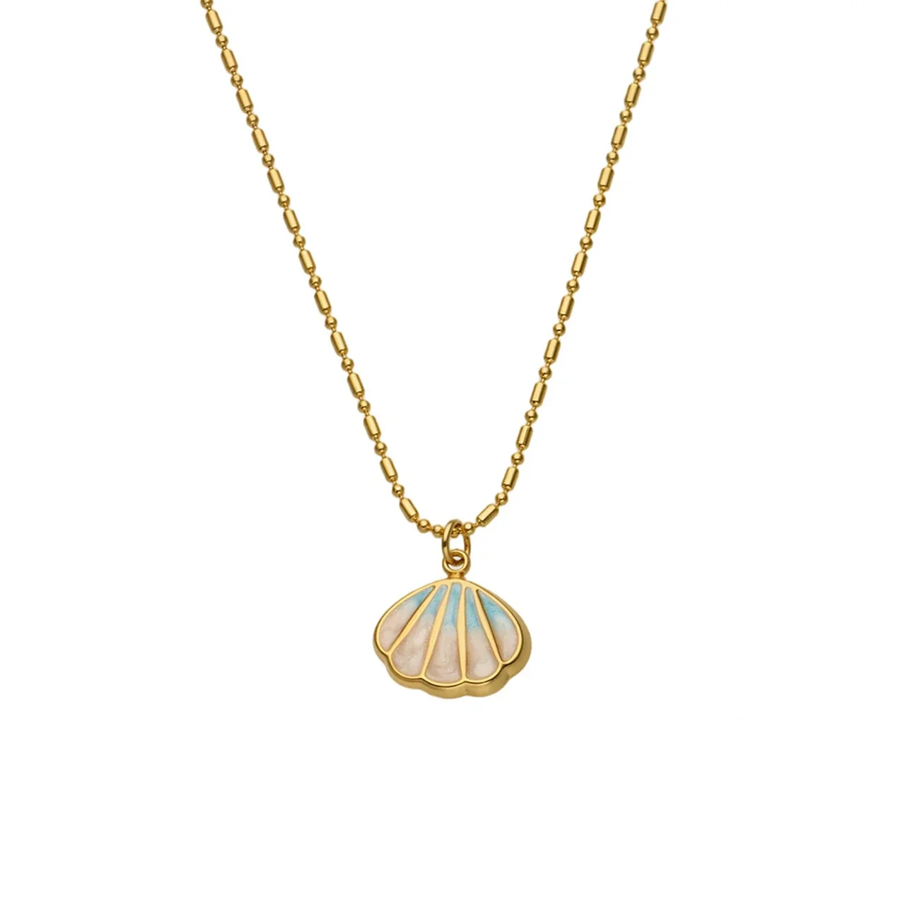 Coastal 18K Gold-Plated Steel Bead Chain Shell Necklace