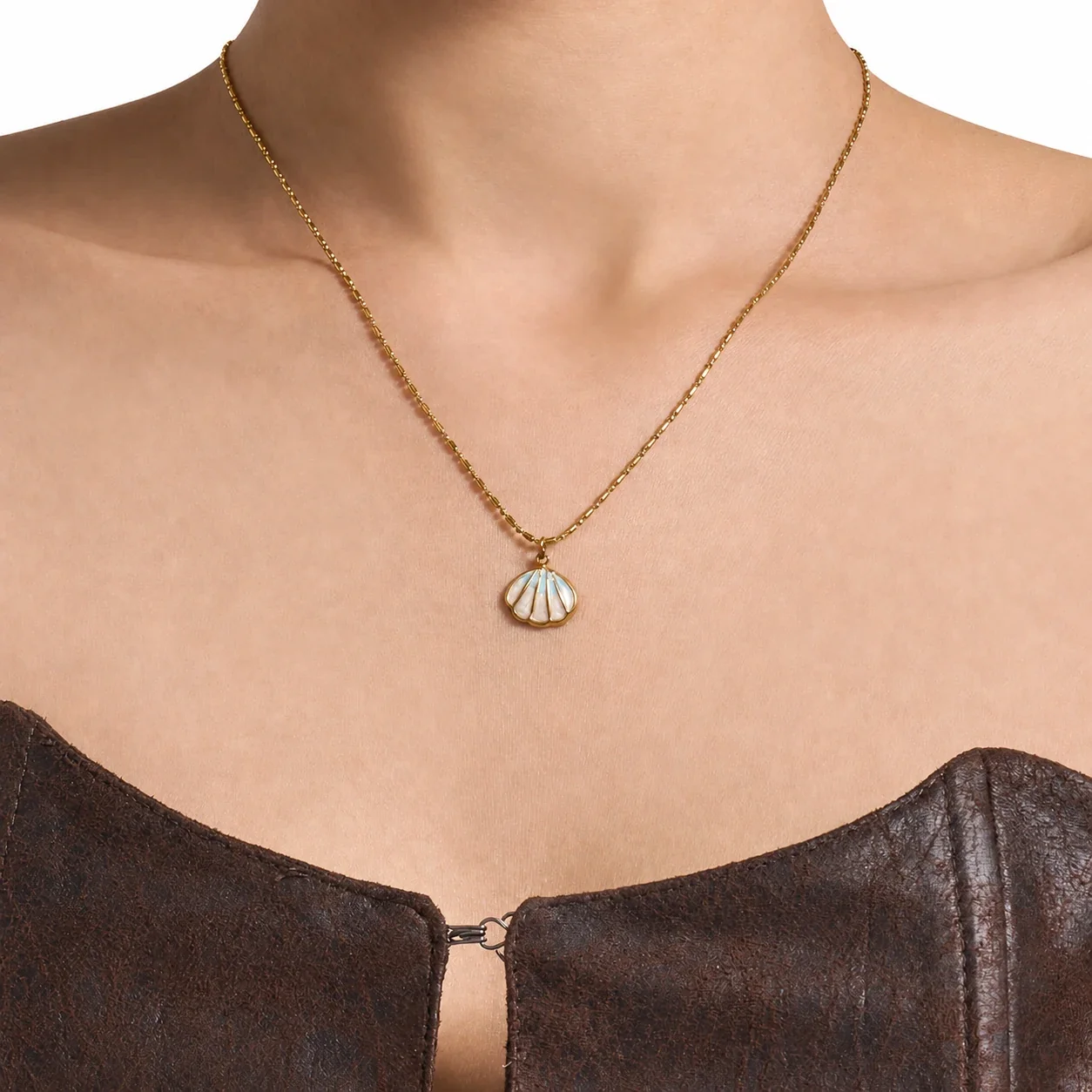 Coastal 18K Gold-Plated Steel Bead Chain Shell Necklace