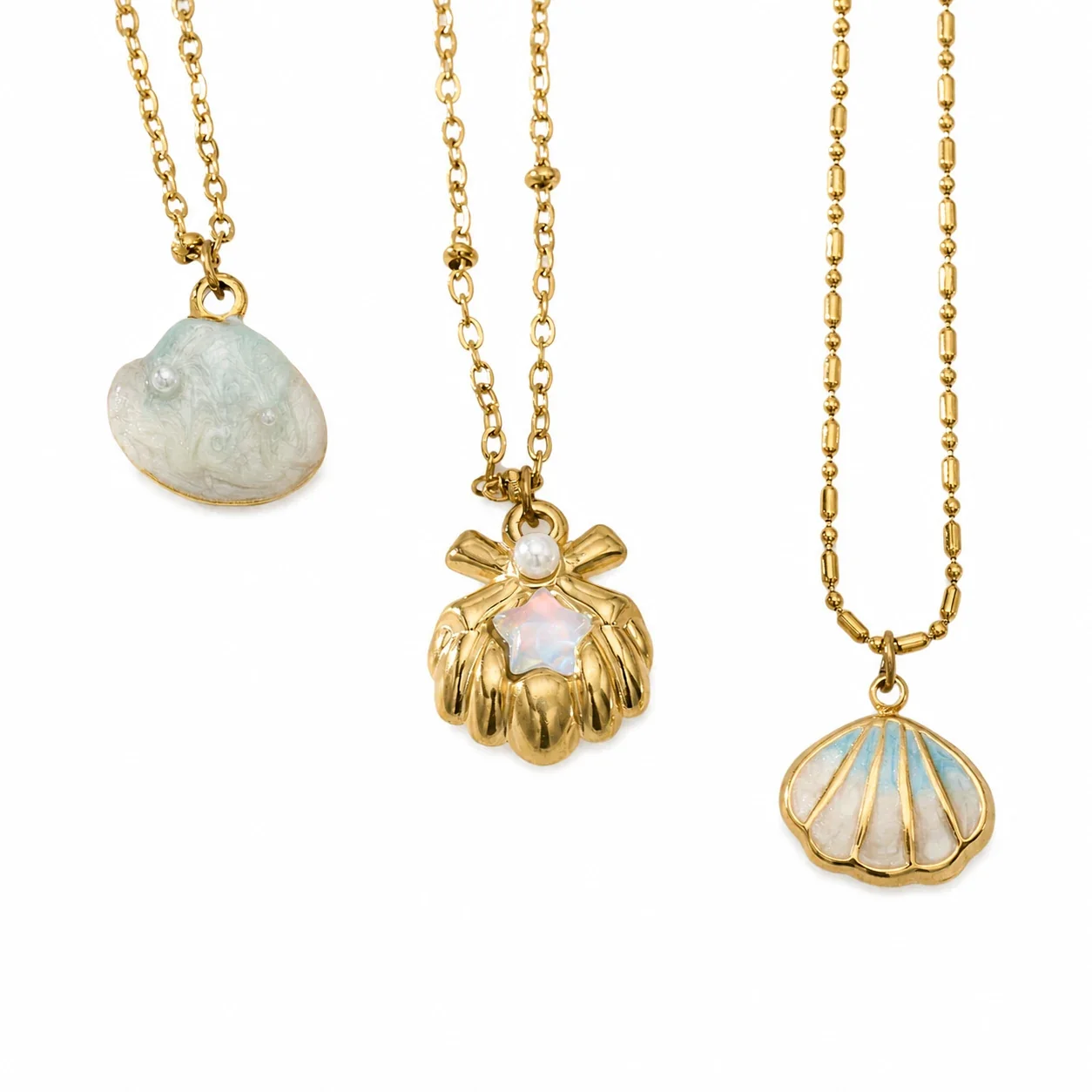 Coastal 18K Gold-Plated Steel Bead Chain Shell Necklace