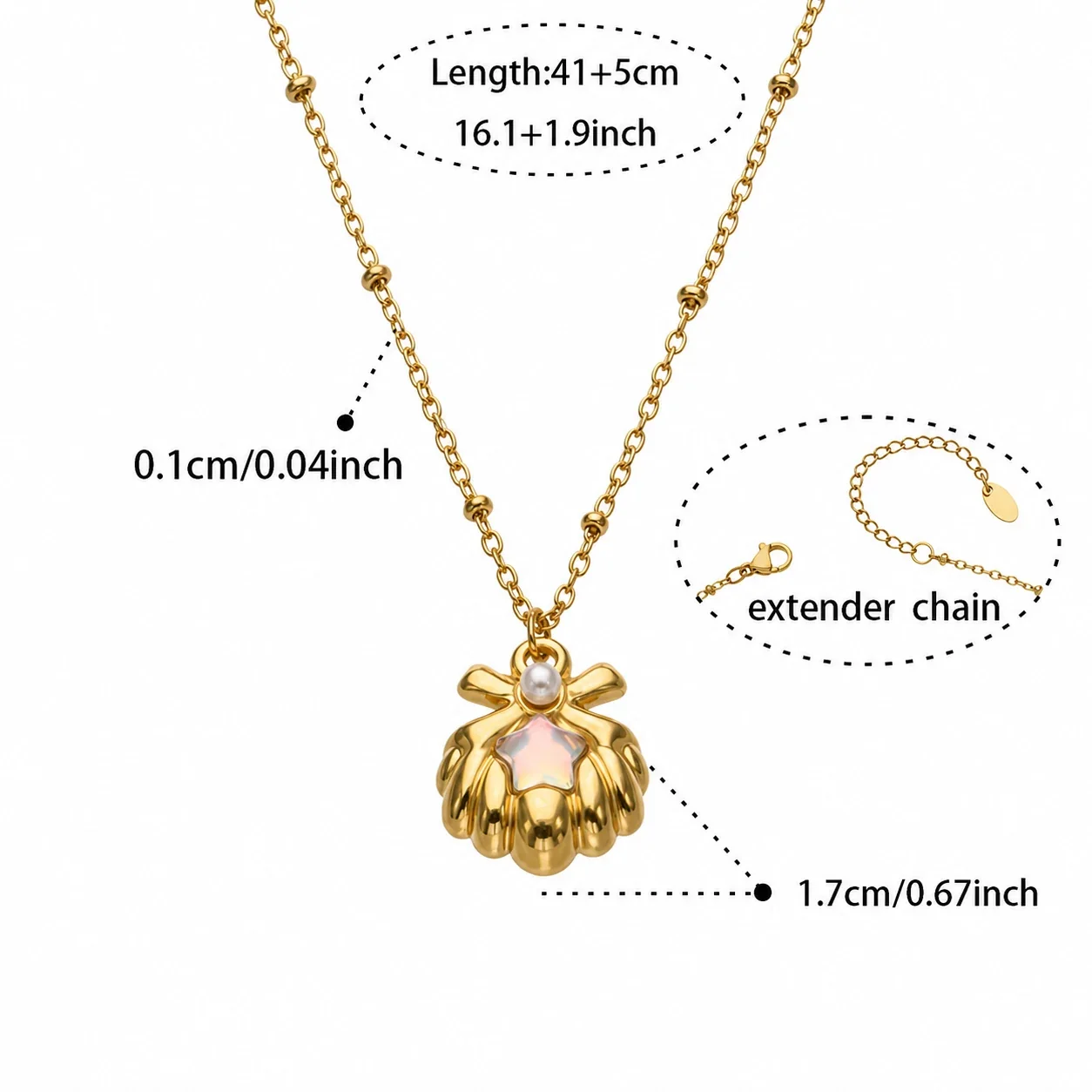 Coastal 18K Gold-Plated Steel Bead Chain Shell Necklace - Gold Pearl-Effect + cm