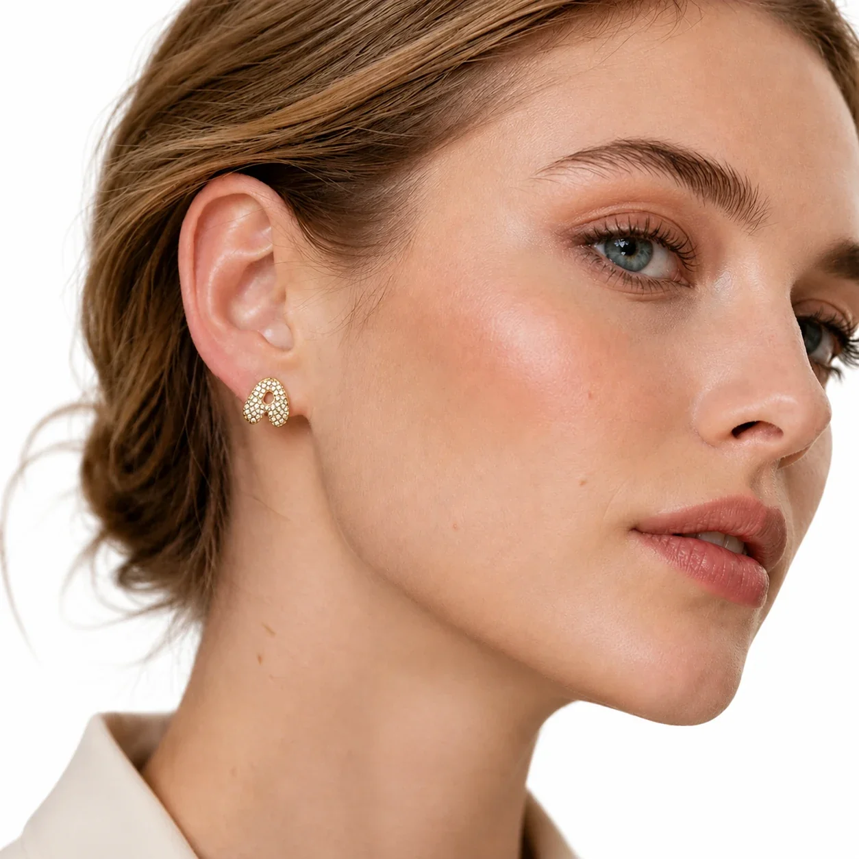 Bubble Letter 18K Gold-Plated Pavé CZ 316L Stud Earrings