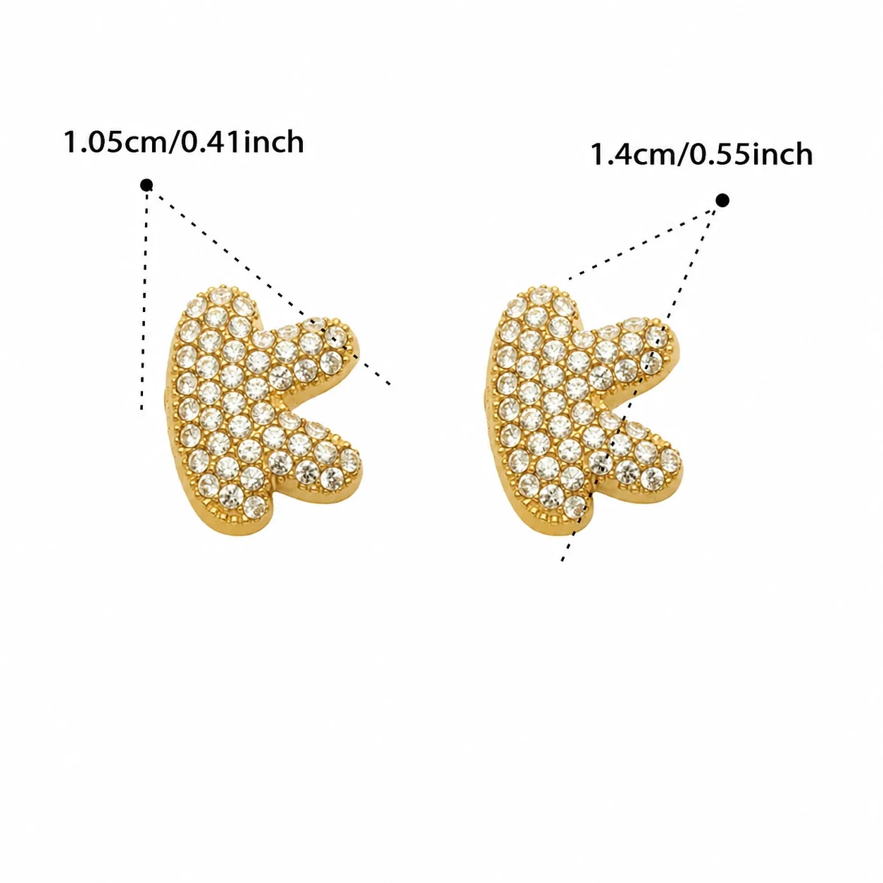Bubble Letter 18K Gold-Plated Pavé CZ 316L Stud Earrings - Gold Letter K