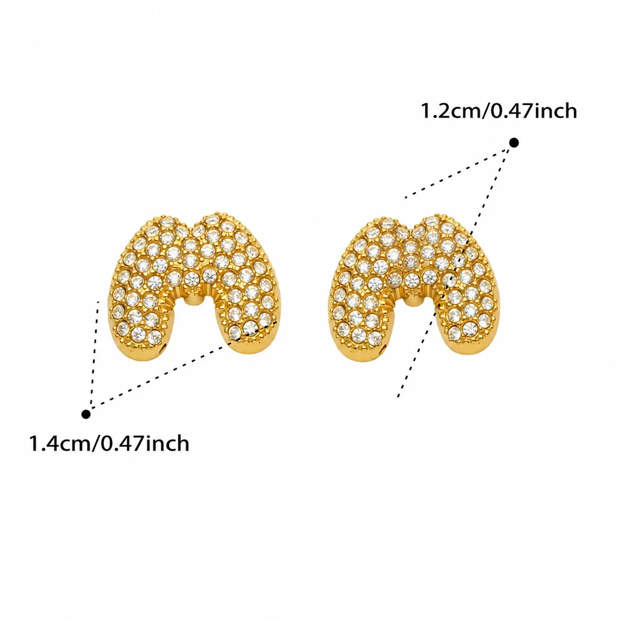 Bubble Letter 18K Gold-Plated Pavé CZ 316L Stud Earrings - Gold Letter M