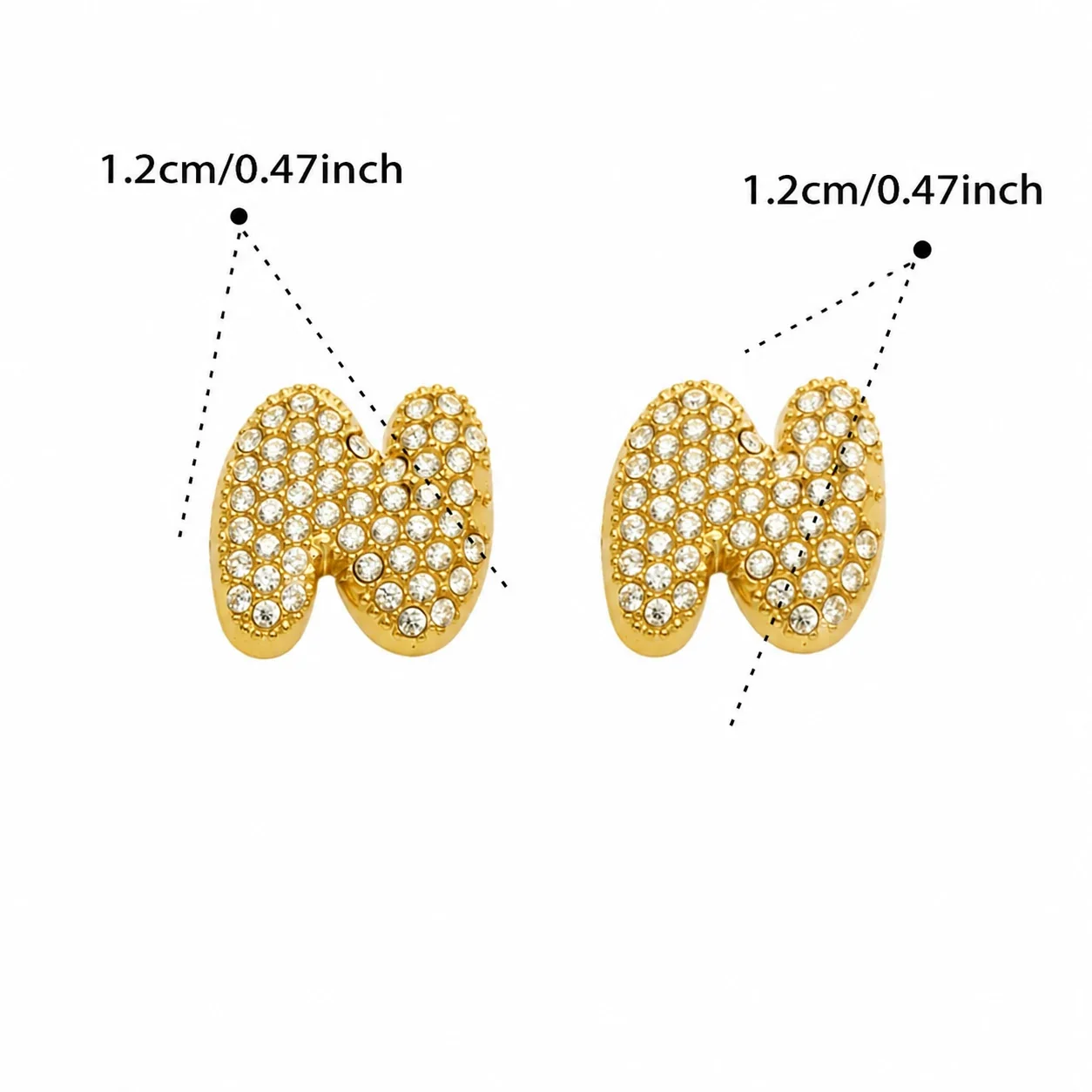 Bubble Letter 18K Gold-Plated Pavé CZ 316L Stud Earrings - Gold Letter N