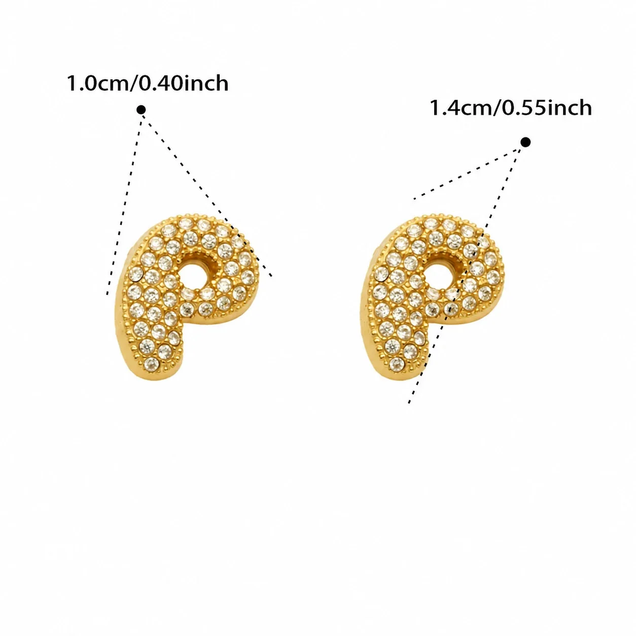 Bubble Letter 18K Gold-Plated Pavé CZ 316L Stud Earrings - Gold Letter P