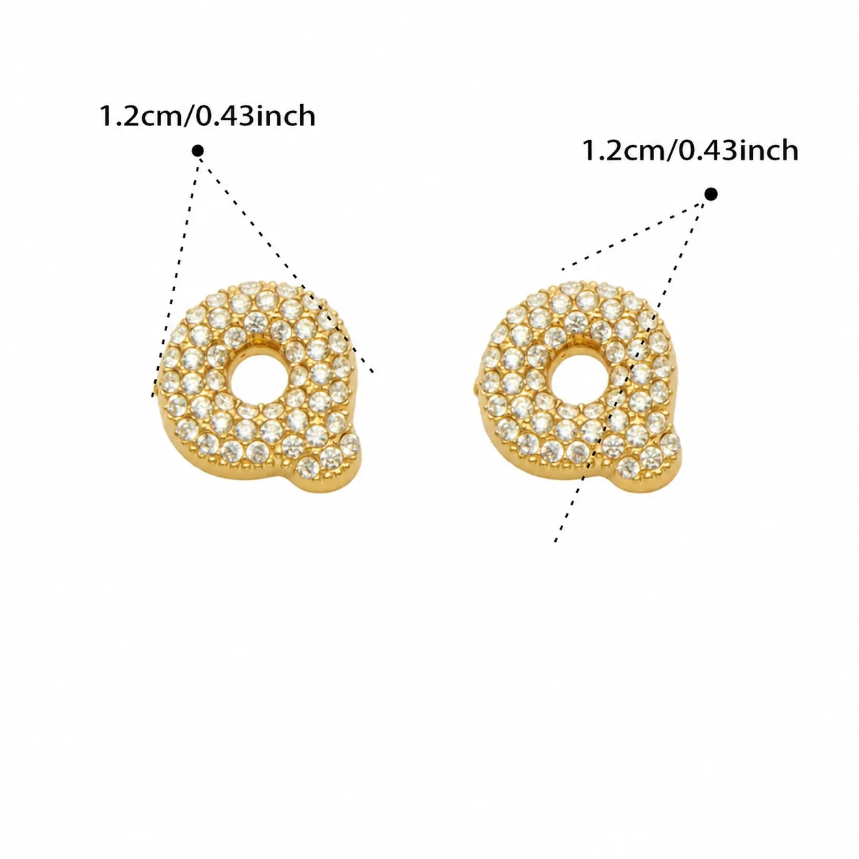 Bubble Letter 18K Gold-Plated Pavé CZ 316L Stud Earrings - Gold Letter Q