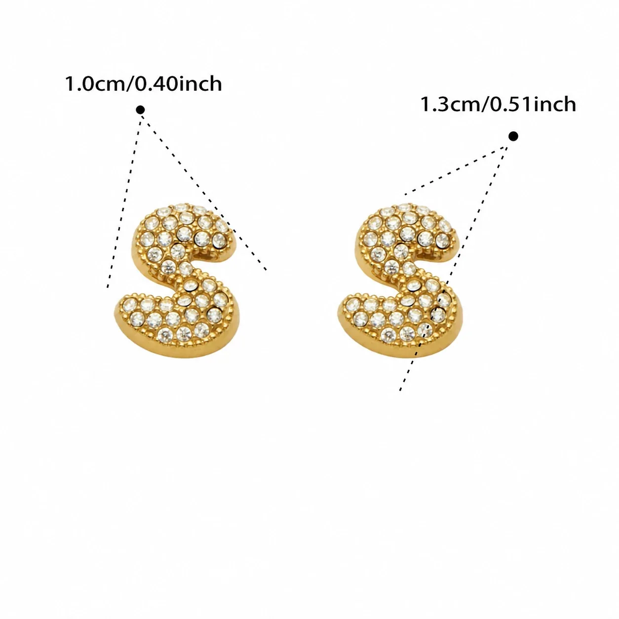 Bubble Letter 18K Gold-Plated Pavé CZ 316L Stud Earrings - Gold Letter S