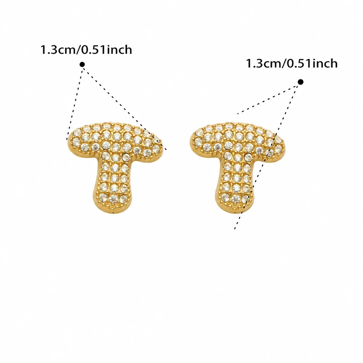 Bubble Letter 18K Gold-Plated Pavé CZ 316L Stud Earrings - Gold Letter T