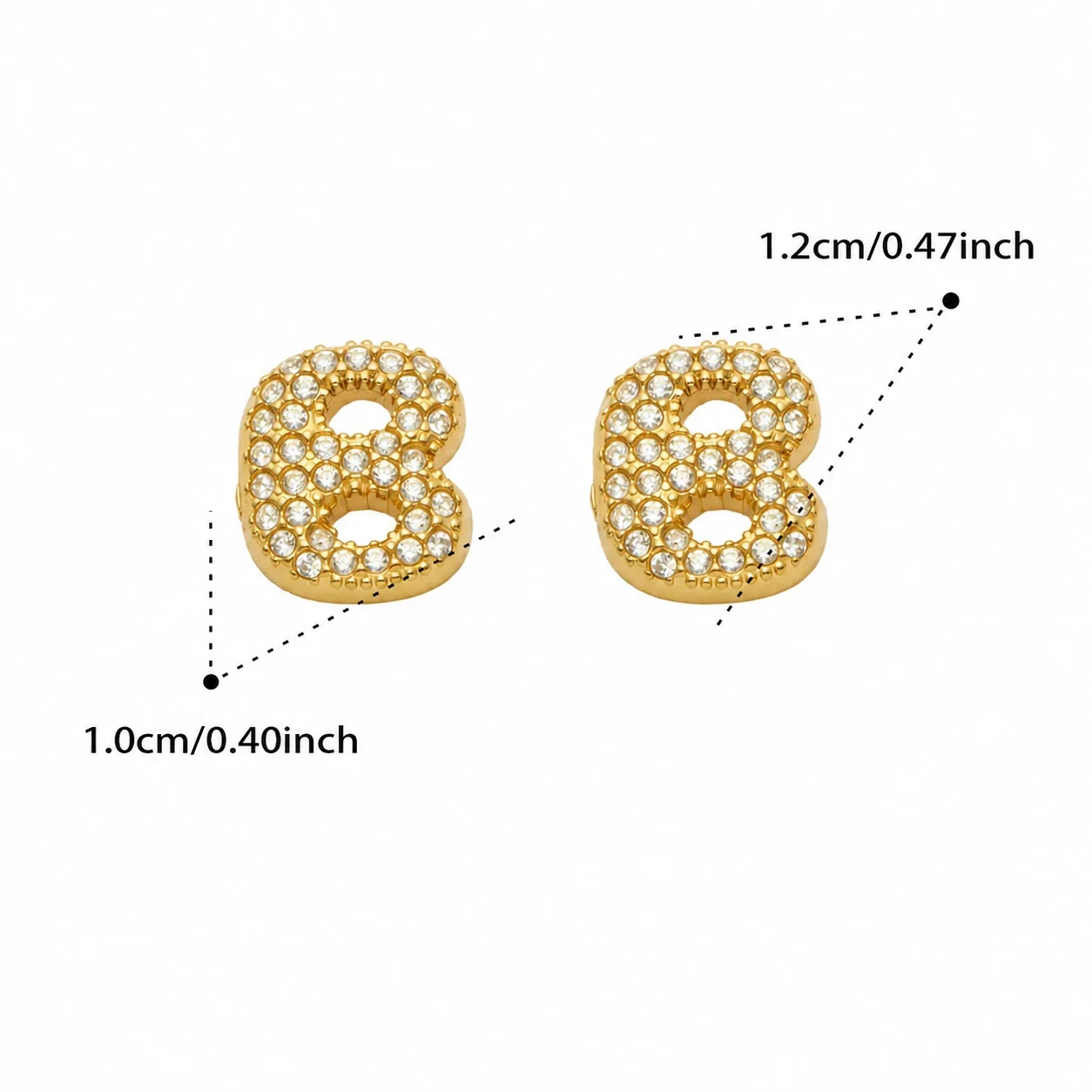 Bubble Letter 18K Gold-Plated Pavé CZ 316L Stud Earrings - Gold Letter B