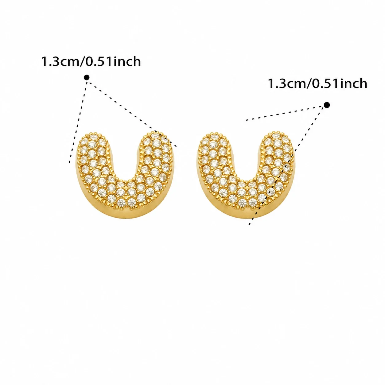 Bubble Letter 18K Gold-Plated Pavé CZ 316L Stud Earrings - Gold Letter U